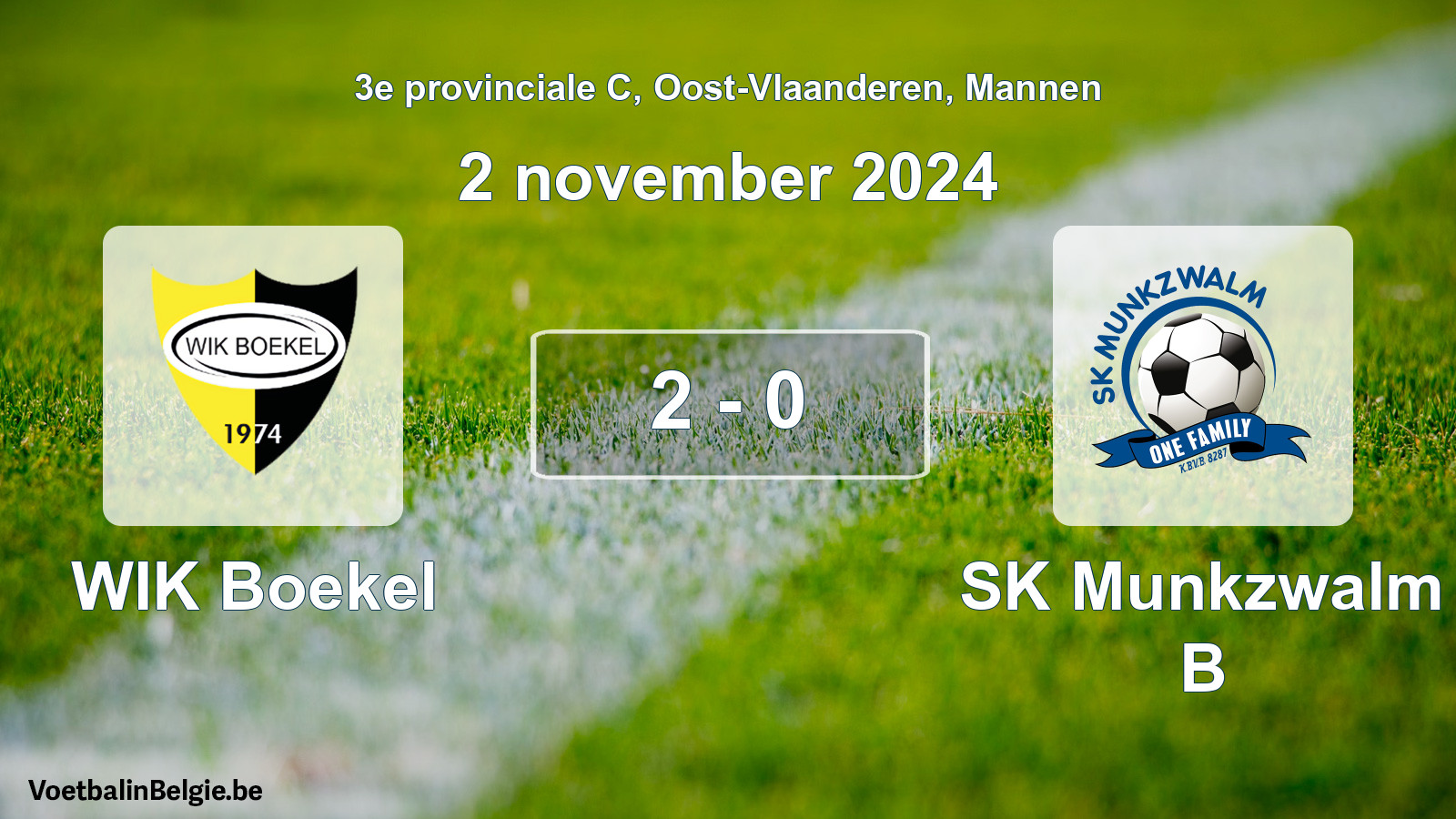 Gespeelde wedstrijd mannenvoetbal: WIK Boekel - SK Munkzwalm B 2 - 0 (2 november 2024)