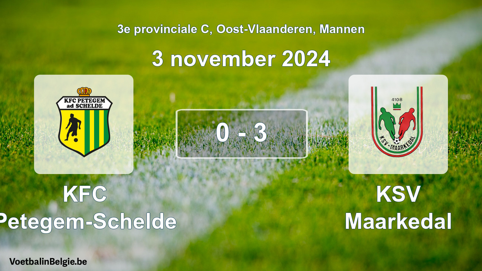 Gespeelde wedstrijd mannenvoetbal: KFC Petegem-Schelde - KSV Maarkedal 0 - 3 (3 november 2024)
