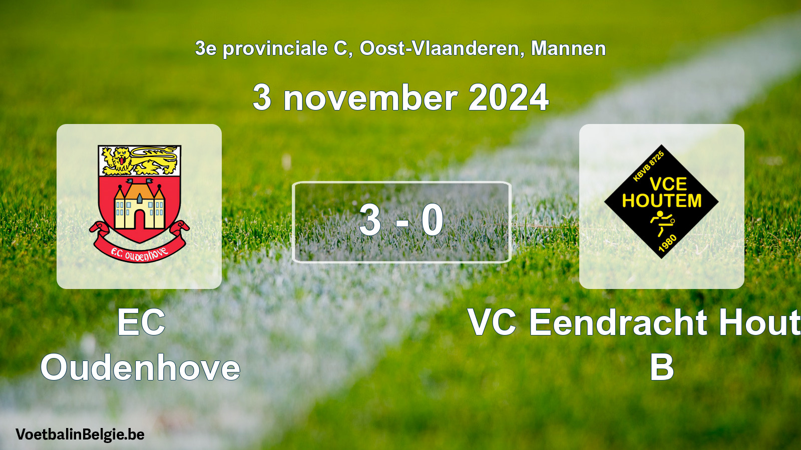 Gespeelde wedstrijd mannenvoetbal: EC Oudenhove - VC Eendracht Houtem B 3 - 0 (3 november 2024)