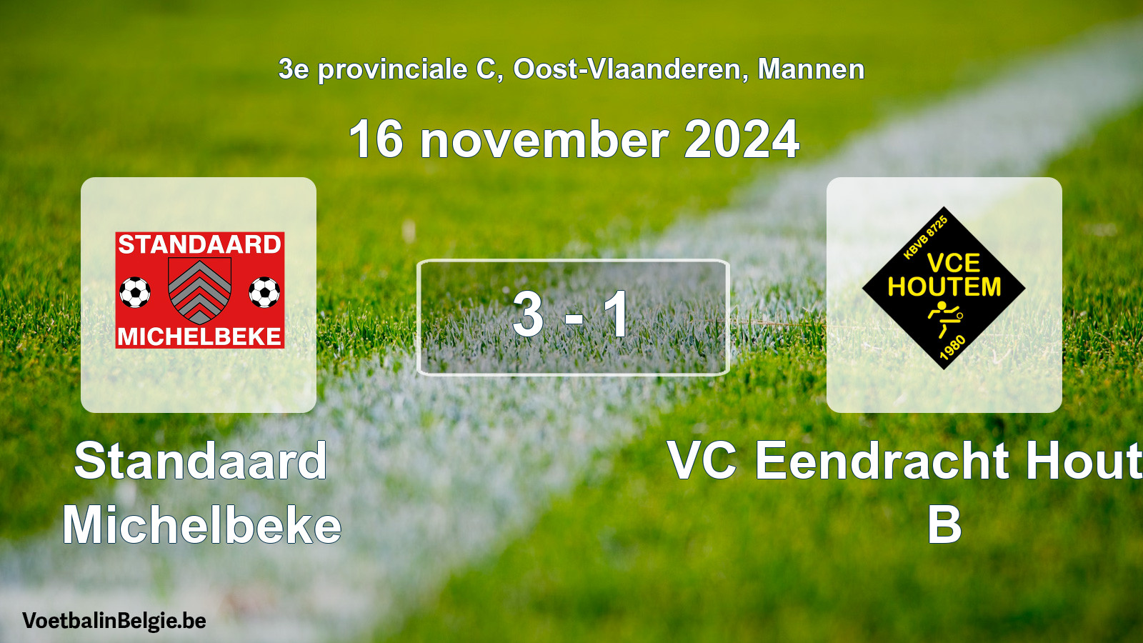Gespeelde wedstrijd mannenvoetbal: Standaard Michelbeke - VC Eendracht Houtem B 3 - 1 (16 november 2024)