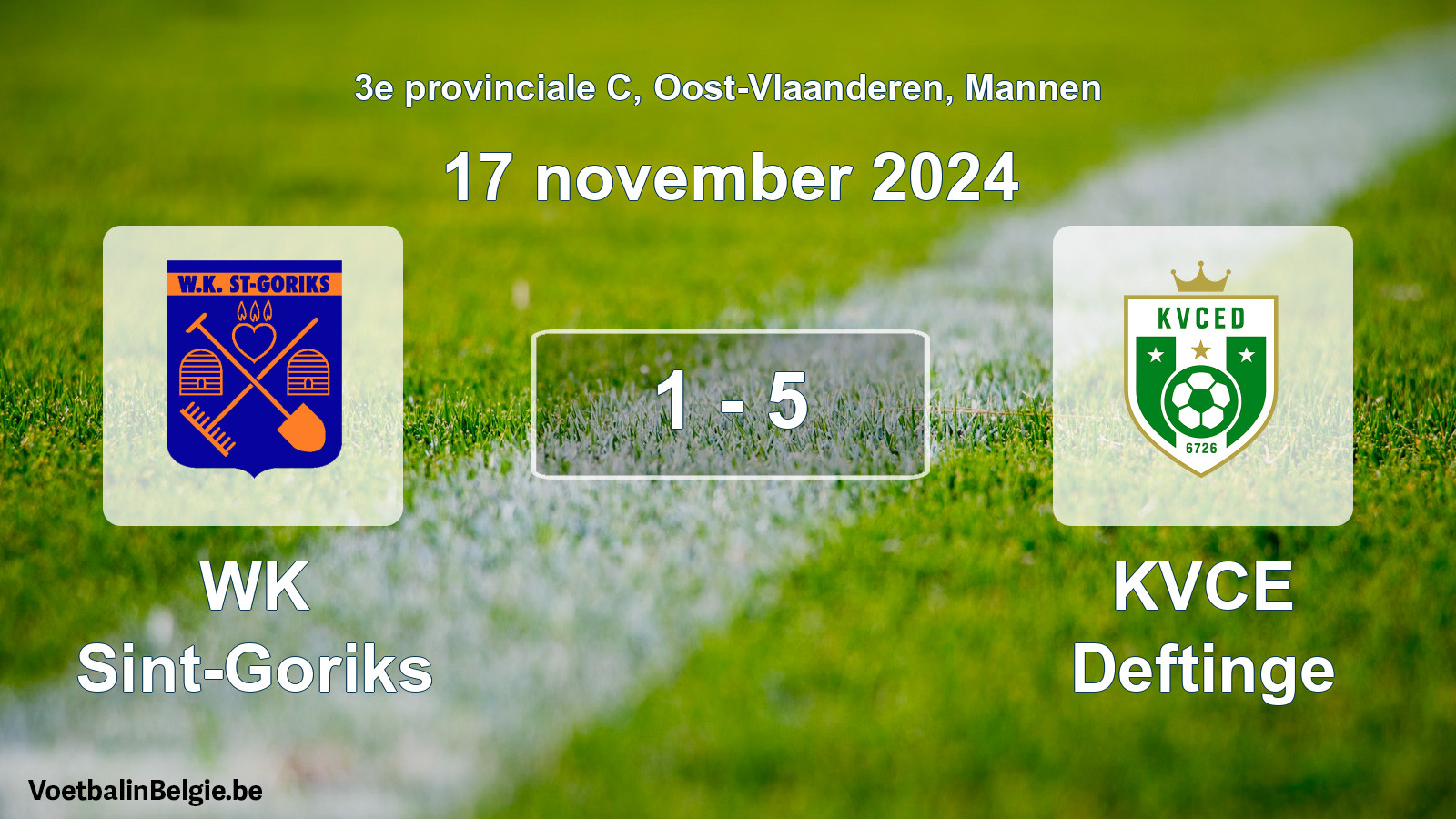 Gespeelde wedstrijd mannenvoetbal: WK Sint-Goriks - KVCE Deftinge 1 - 5 (17 november 2024)