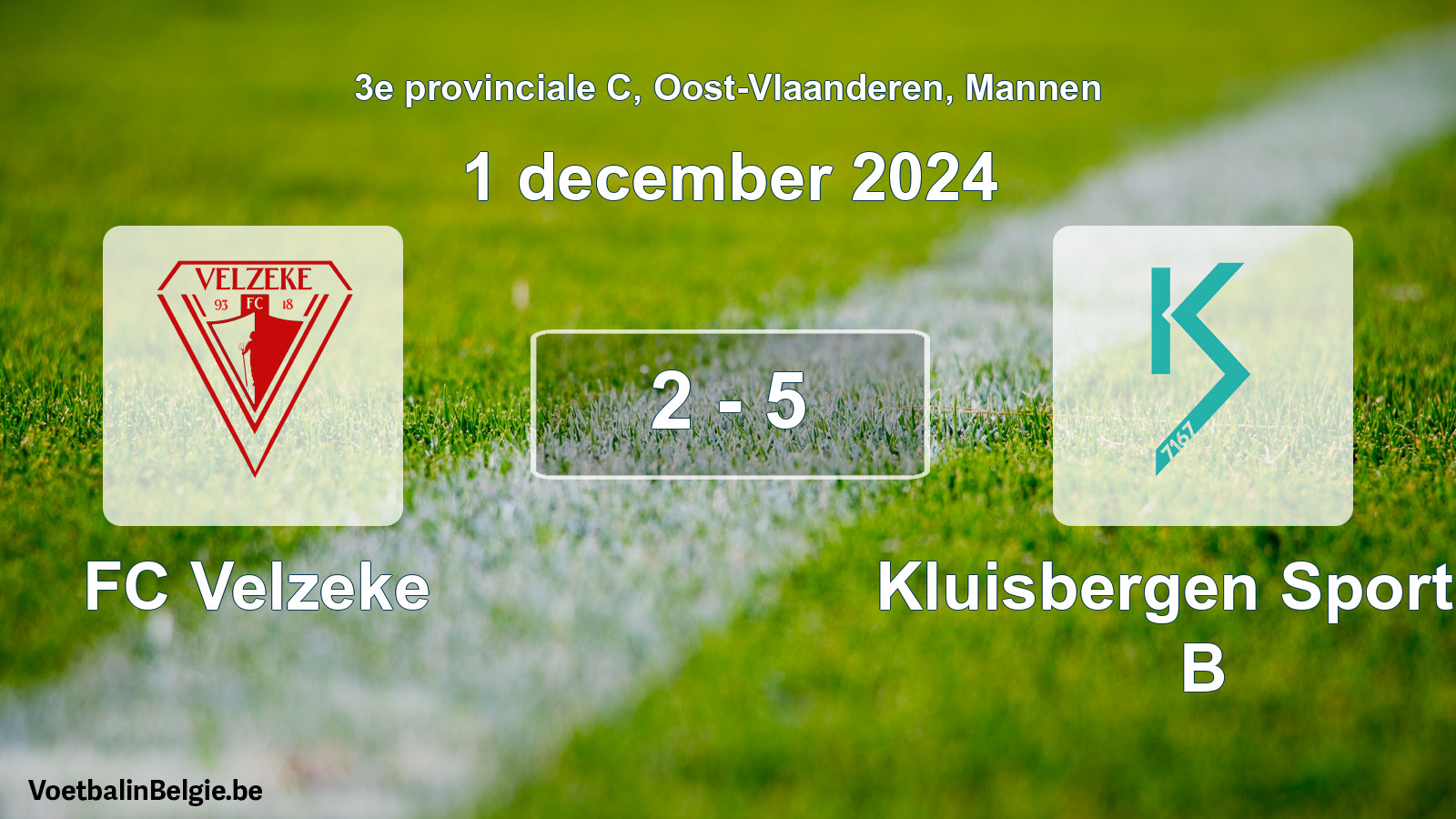 Gespeelde wedstrijd mannenvoetbal: FC Velzeke - Kluisbergen Sportief B 2 - 5 (1 december 2024)