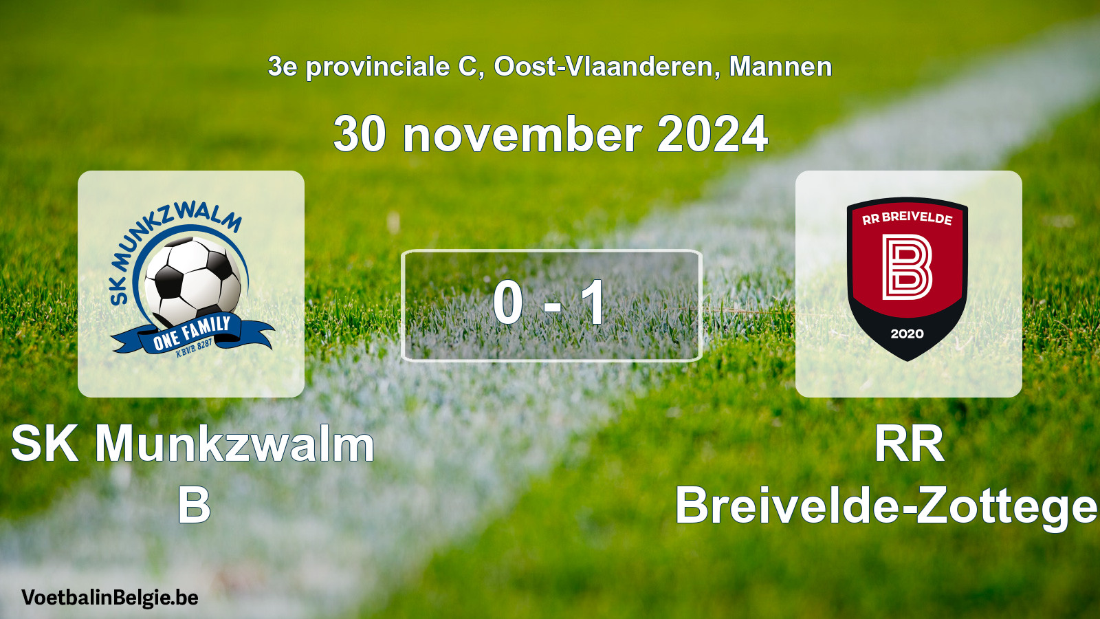 Gespeelde wedstrijd mannenvoetbal: SK Munkzwalm B - RR Breivelde-Zottegem 0 - 1 (30 november 2024)