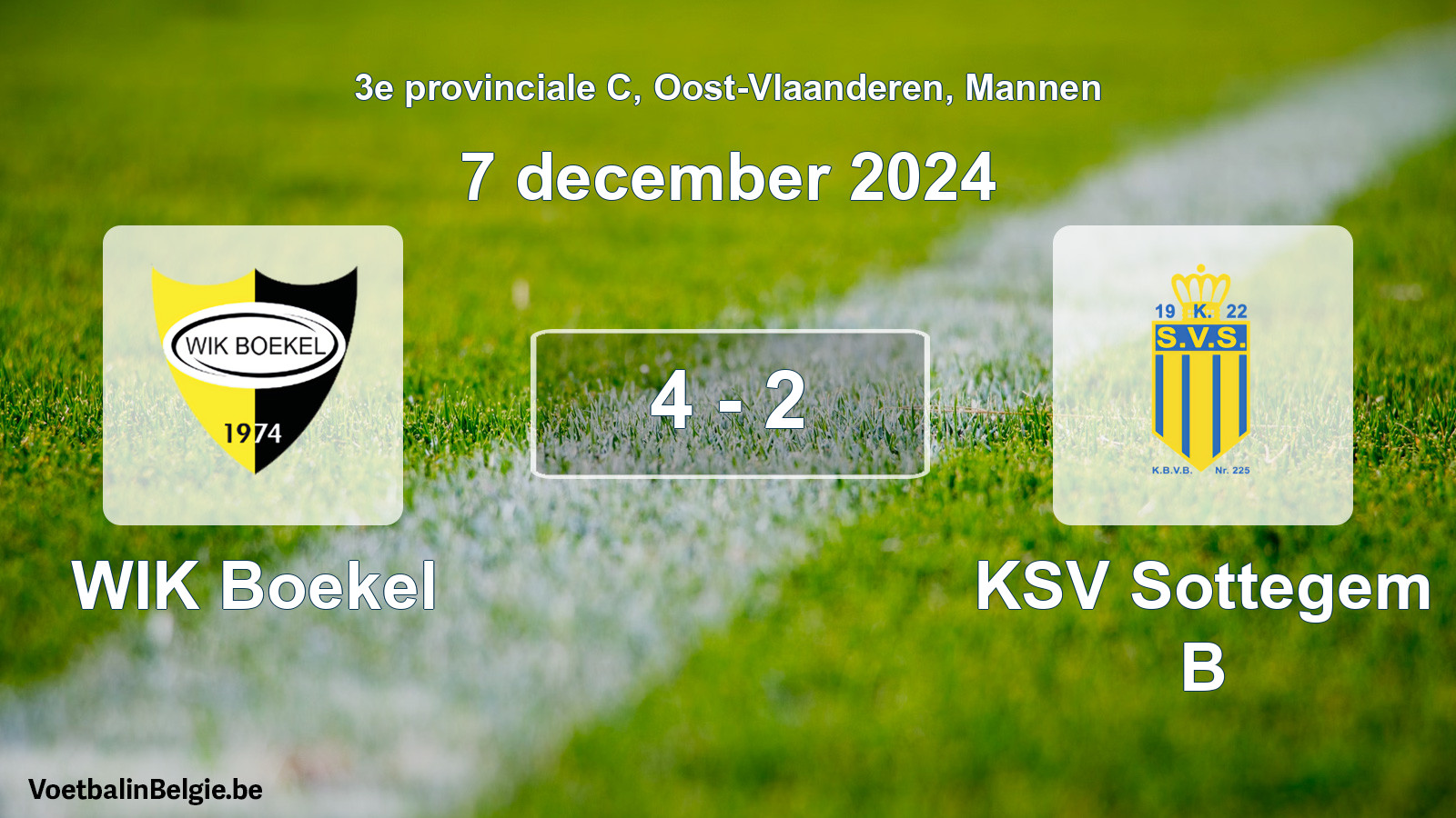 Gespeelde wedstrijd mannenvoetbal: WIK Boekel - KSV Sottegem B 4 - 2 (7 december 2024)