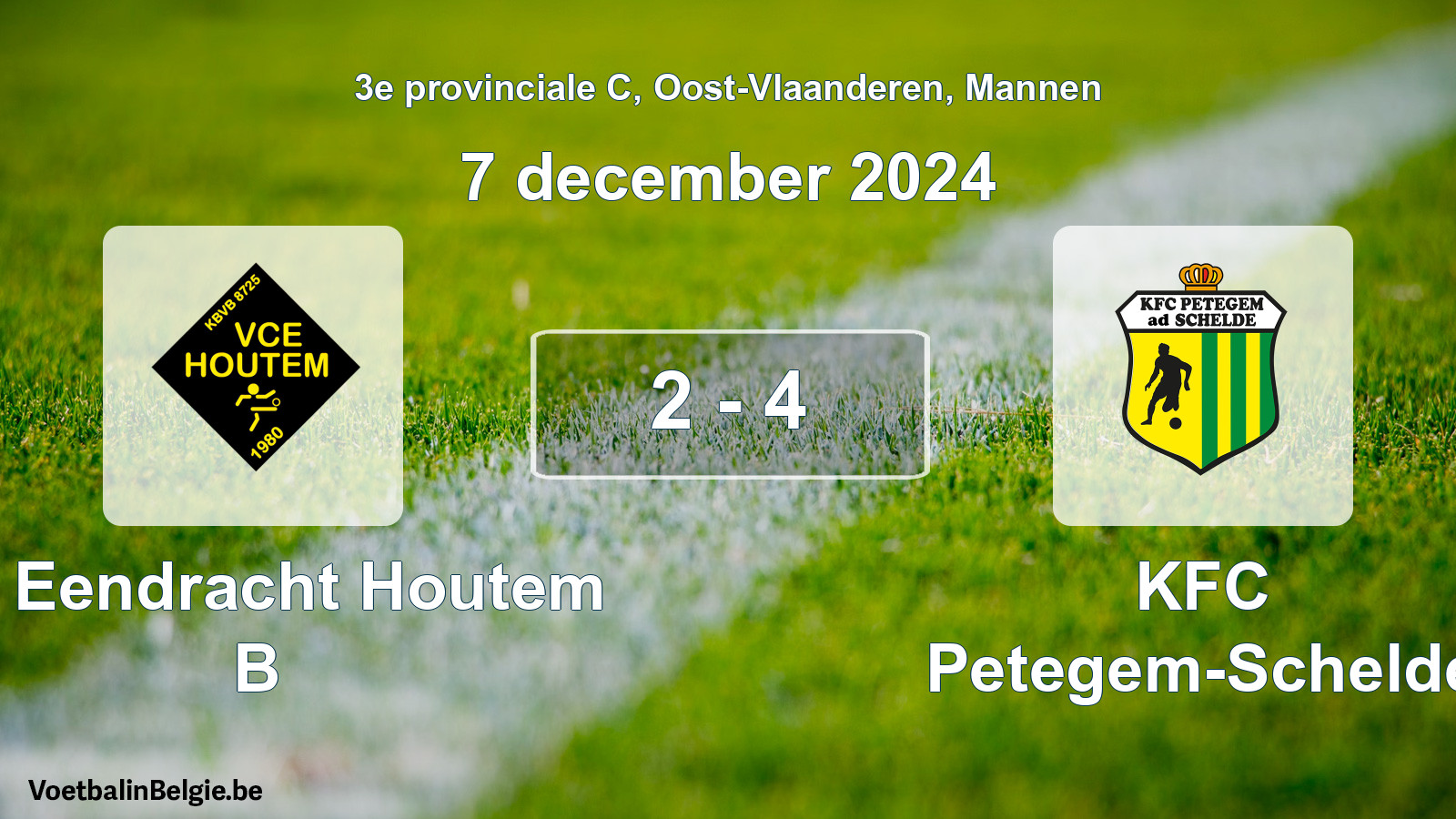 Gespeelde wedstrijd mannenvoetbal: VC Eendracht Houtem B - KFC Petegem-Schelde 2 - 4 (7 december 2024)