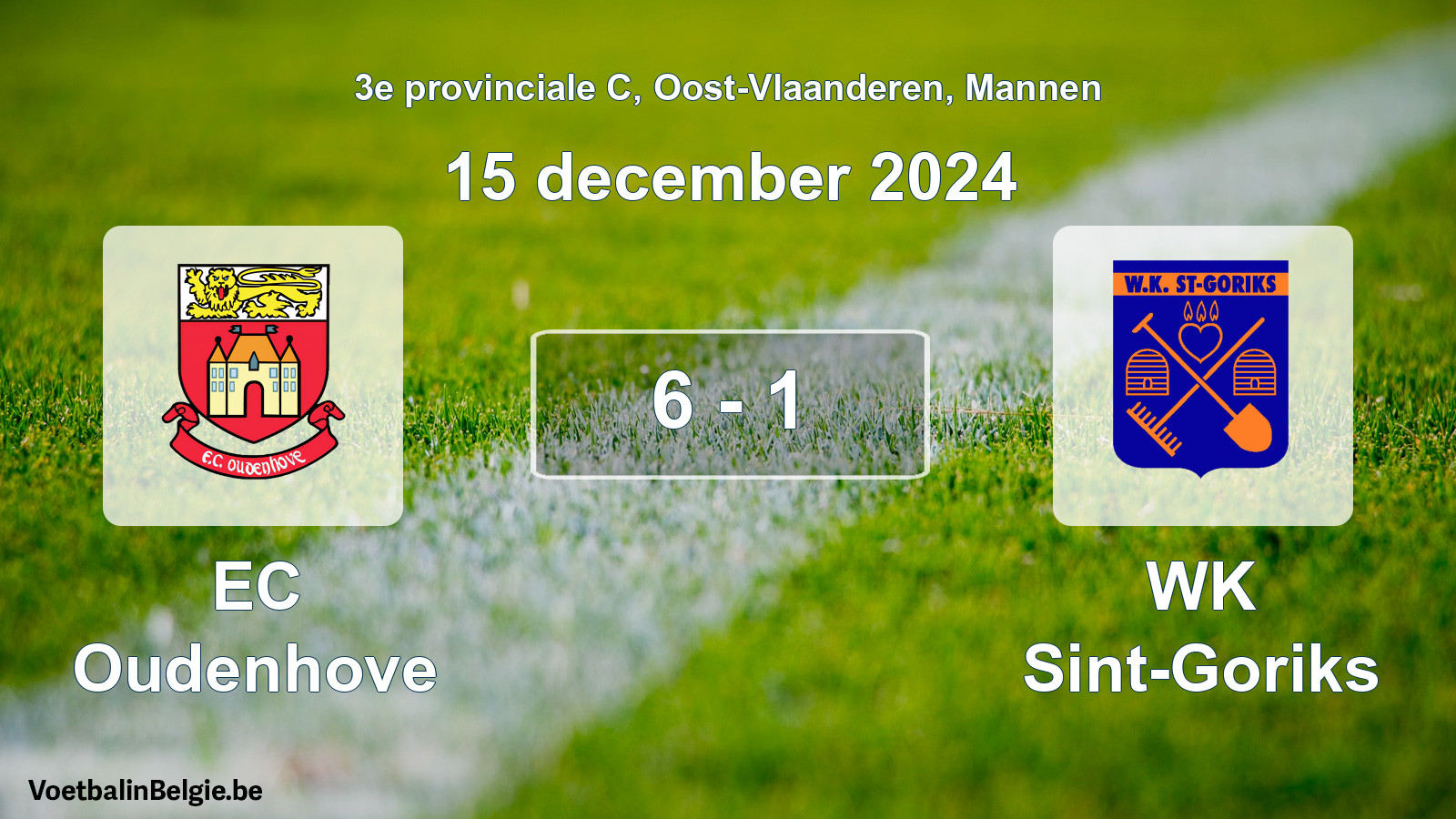 Gespeelde wedstrijd mannenvoetbal: EC Oudenhove - WK Sint-Goriks 6 - 1 (15 december 2024)