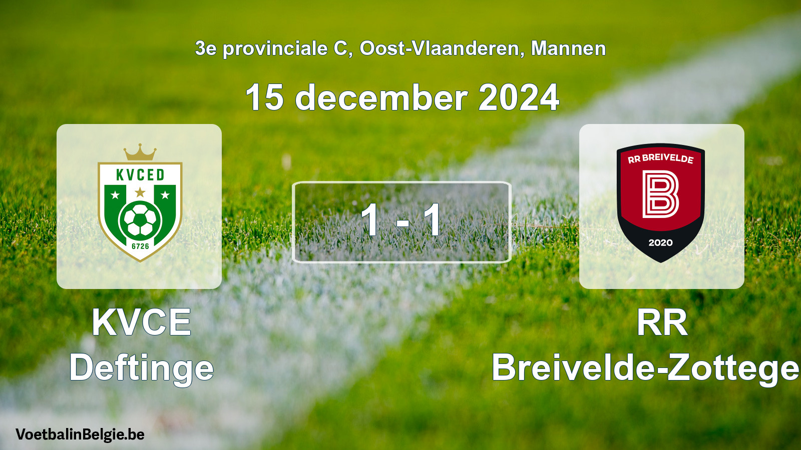Gespeelde wedstrijd mannenvoetbal: KVCE Deftinge - RR Breivelde-Zottegem 1 - 1 (15 december 2024)