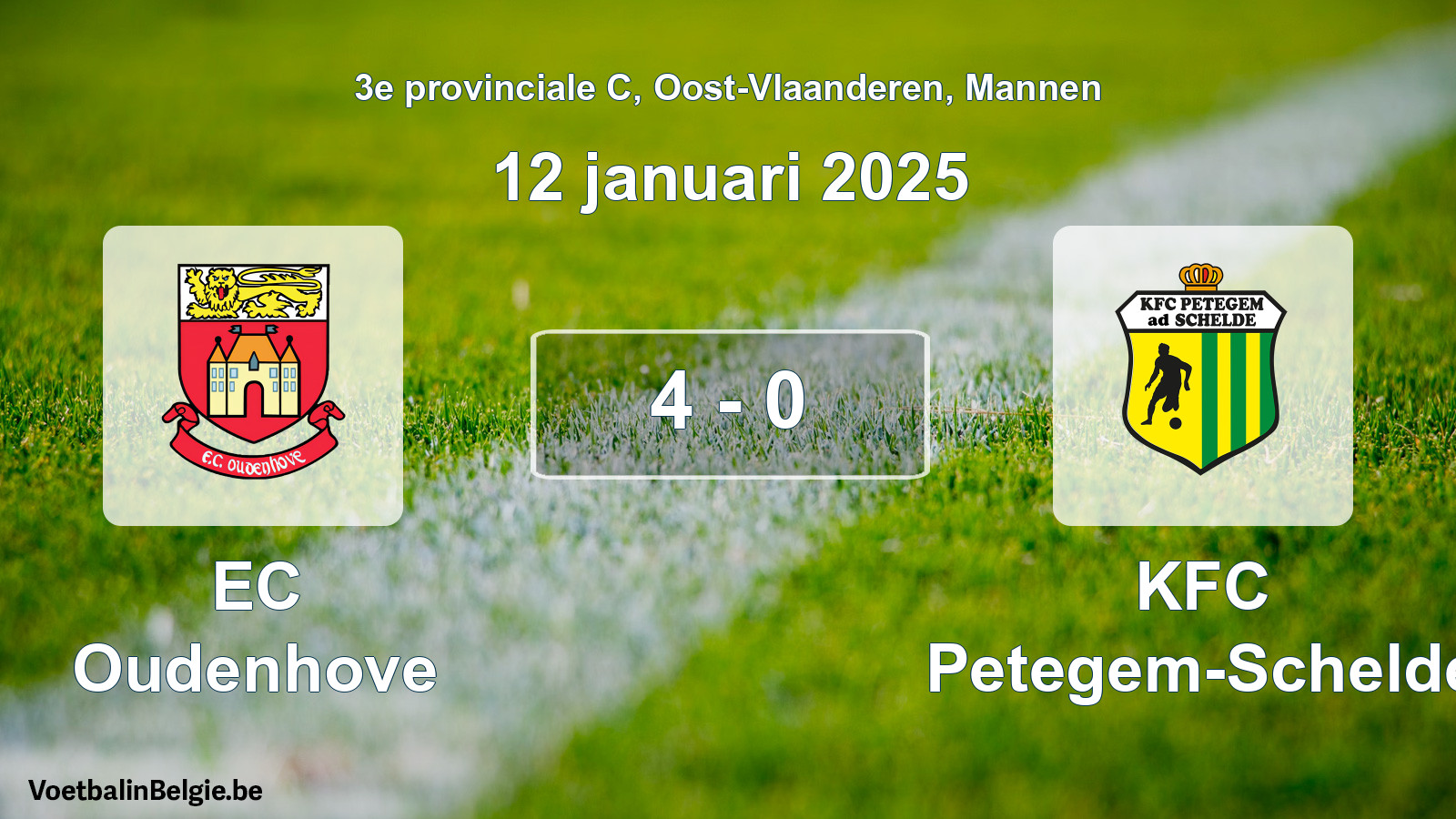 Gespeelde wedstrijd mannenvoetbal: EC Oudenhove - KFC Petegem-Schelde 4 - 0 (12 januari 2025)