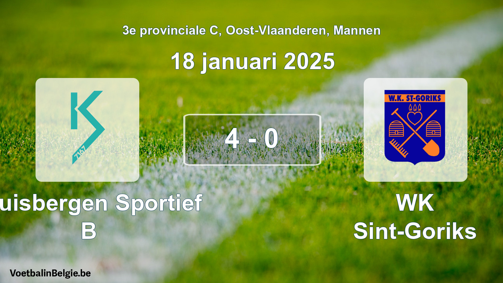 Gespeelde wedstrijd mannenvoetbal: Kluisbergen Sportief B - WK Sint-Goriks 4 - 0 (18 januari 2025)
