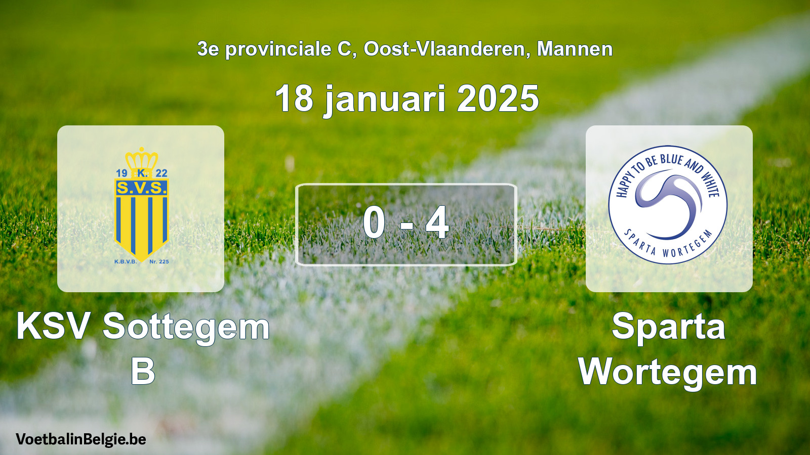 Gespeelde wedstrijd mannenvoetbal: KSV Sottegem B - Sparta Wortegem 0 - 4 (18 januari 2025)