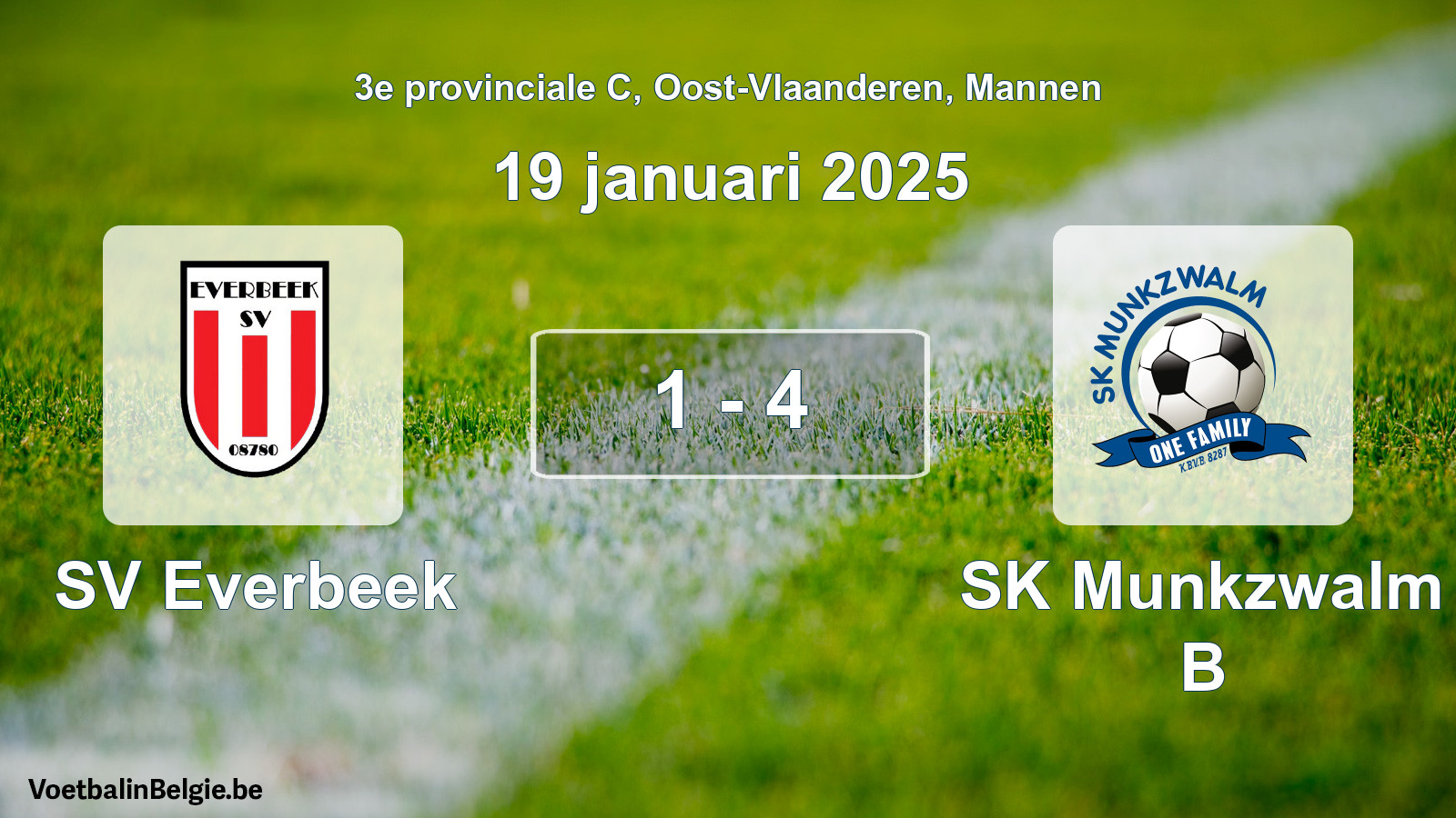 Gespeelde wedstrijd mannenvoetbal: SV Everbeek - SK Munkzwalm B 1 - 4 (19 januari 2025)