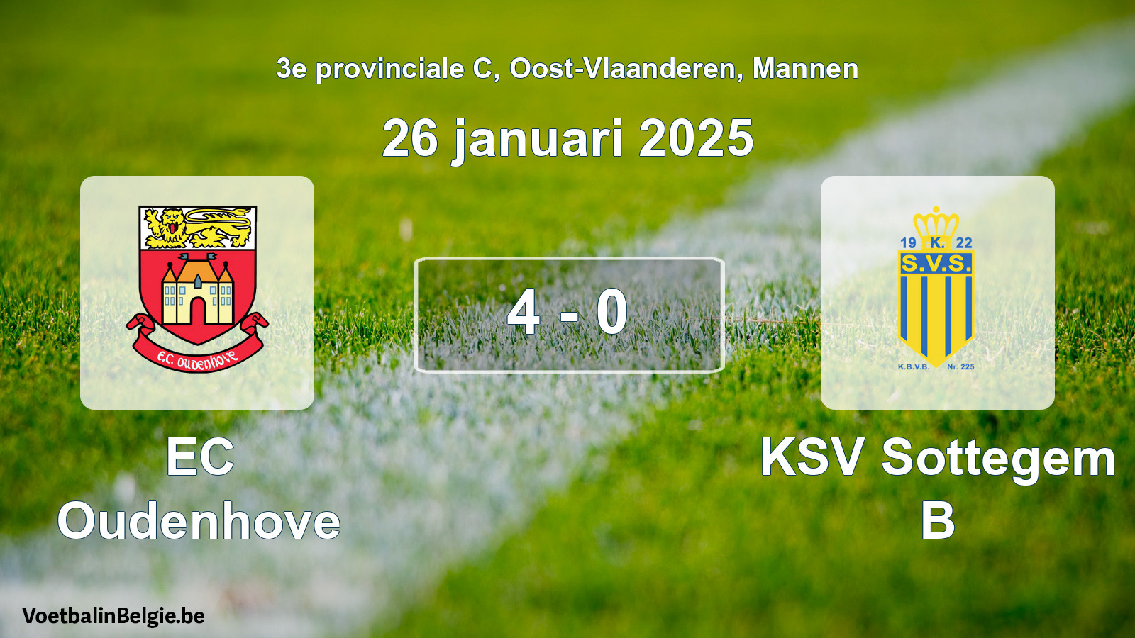 Gespeelde wedstrijd mannenvoetbal: EC Oudenhove - KSV Sottegem B 4 - 0 (26 januari 2025)