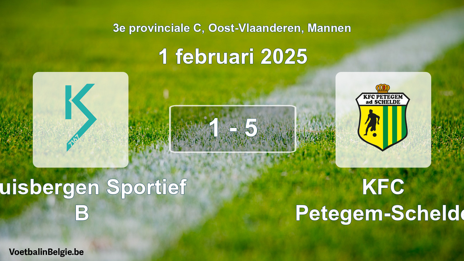 Gespeelde wedstrijd mannenvoetbal: Kluisbergen Sportief B - KFC Petegem-Schelde 1 - 5 (1 februari 2025)