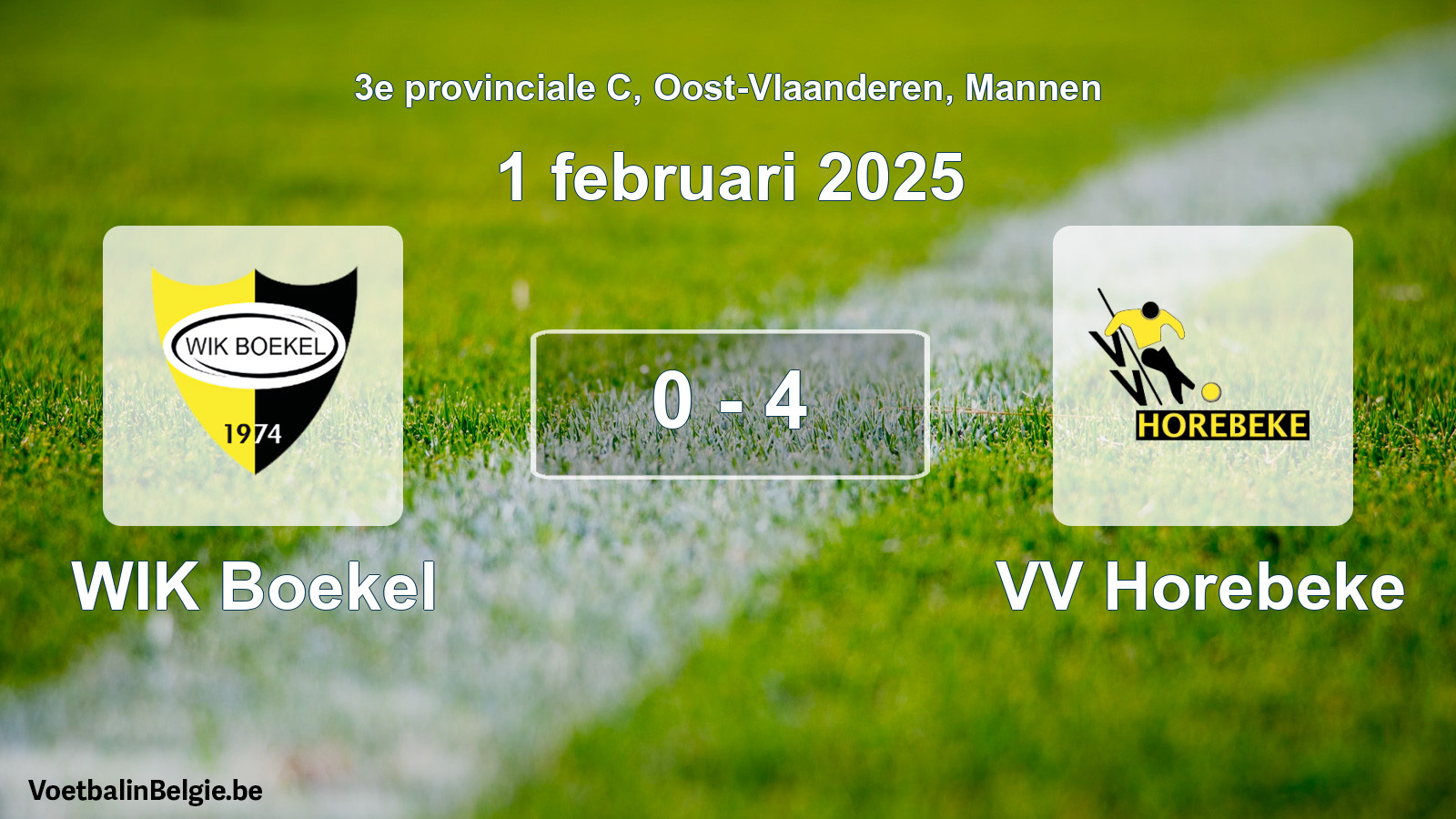 Gespeelde wedstrijd mannenvoetbal: WIK Boekel - VV Horebeke 0 - 4 (1 februari 2025)