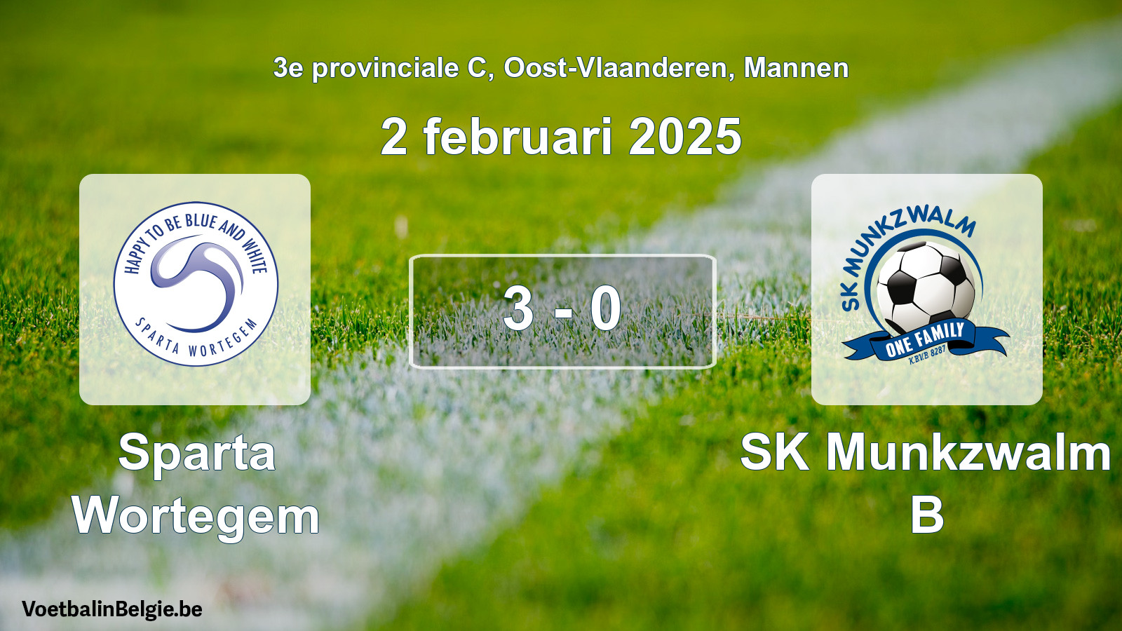 Gespeelde wedstrijd mannenvoetbal: Sparta Wortegem - SK Munkzwalm B 3 - 0 (2 februari 2025)