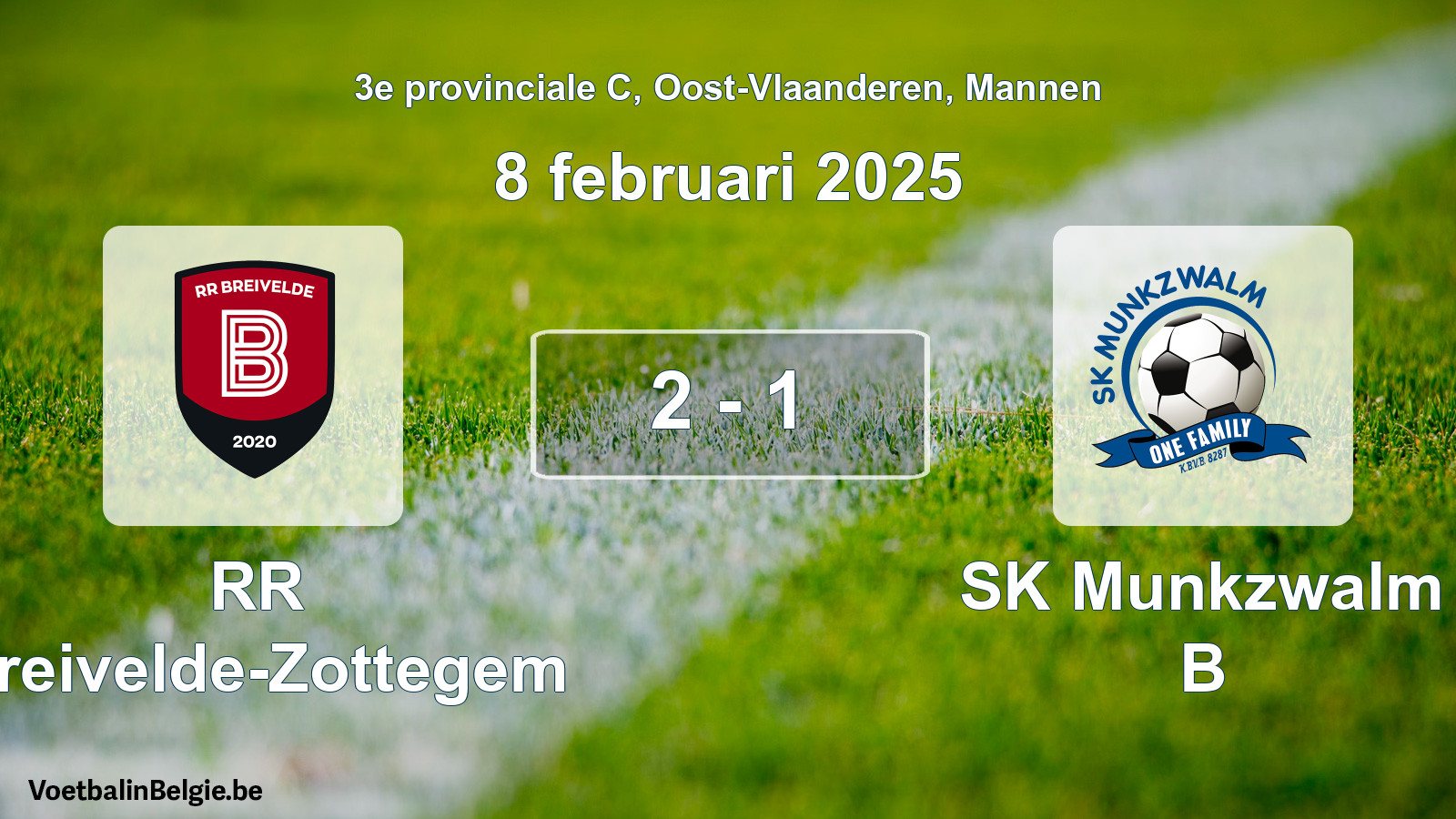 Gespeelde wedstrijd mannenvoetbal: RR Breivelde-Zottegem - SK Munkzwalm B 2 - 1 (8 februari 2025)