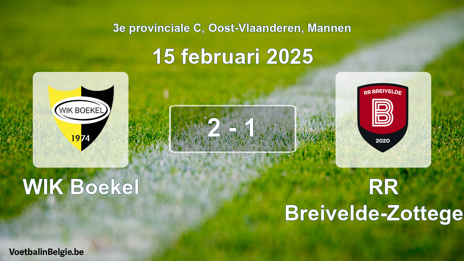 Gespeelde wedstrijd mannenvoetbal: WIK Boekel - RR Breivelde-Zottegem 2 - 1 (15 februari 2025)