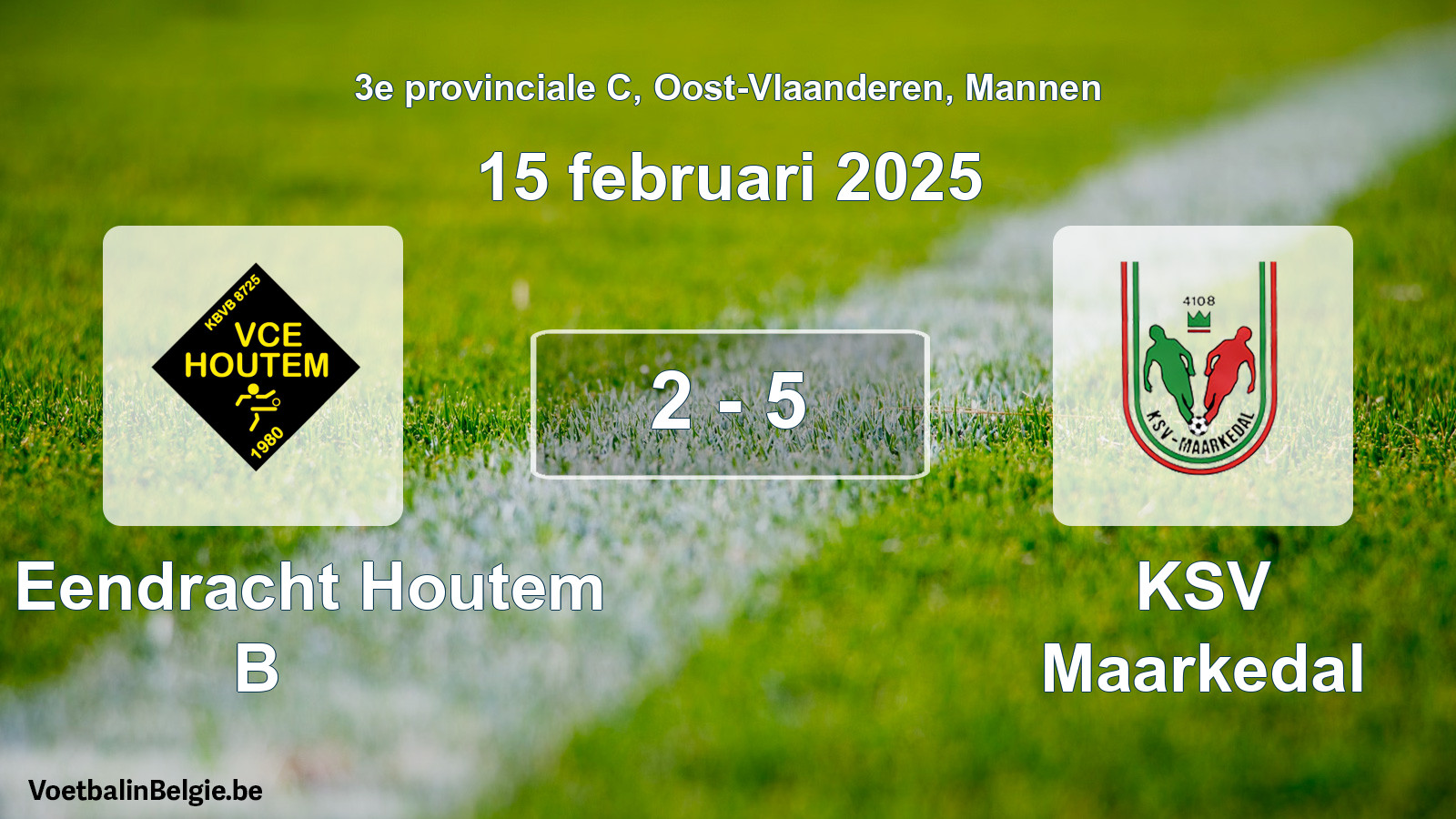 Gespeelde wedstrijd mannenvoetbal: VC Eendracht Houtem B - KSV Maarkedal 2 - 5 (15 februari 2025)