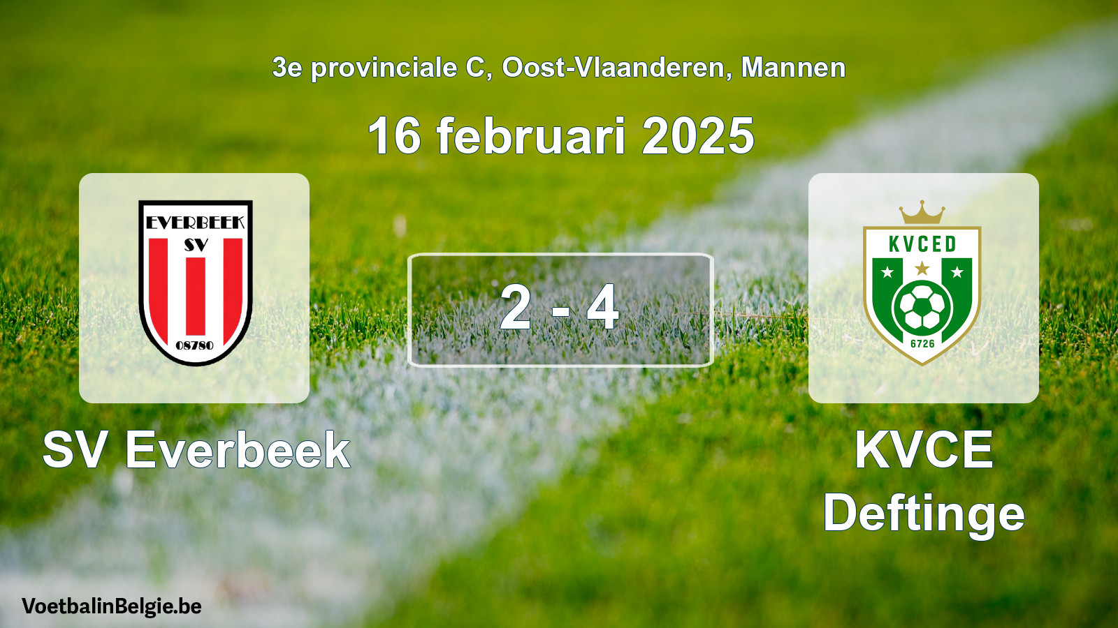 Gespeelde wedstrijd mannenvoetbal: SV Everbeek - KVCE Deftinge 2 - 4 (16 februari 2025)