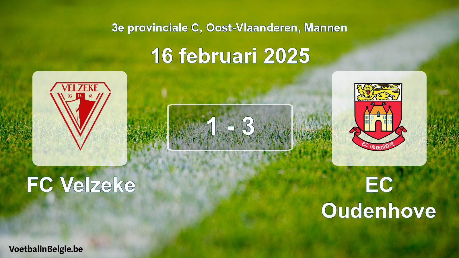 Gespeelde wedstrijd mannenvoetbal: FC Velzeke - EC Oudenhove 1 - 3 (16 februari 2025)