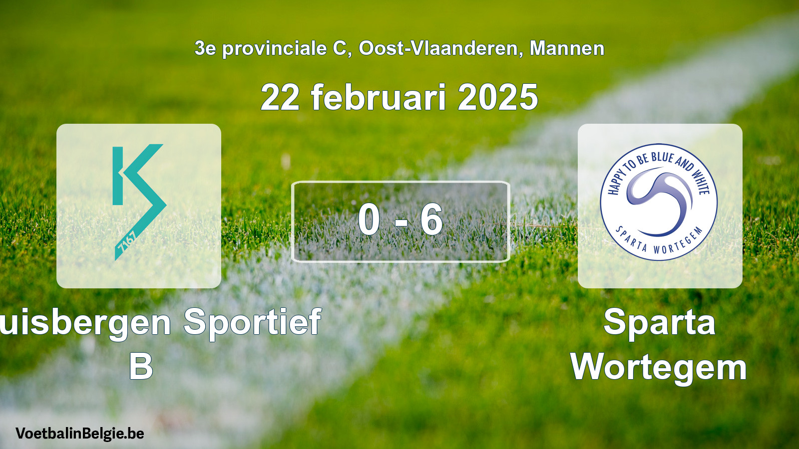 Gespeelde wedstrijd mannenvoetbal: Kluisbergen Sportief B - Sparta Wortegem 0 - 6 (22 februari 2025)