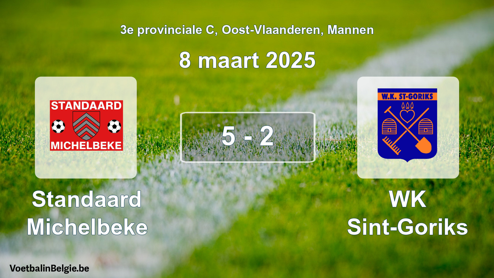 Gespeelde wedstrijd mannenvoetbal: Standaard Michelbeke - WK Sint-Goriks 5 - 2 (8 maart 2025)