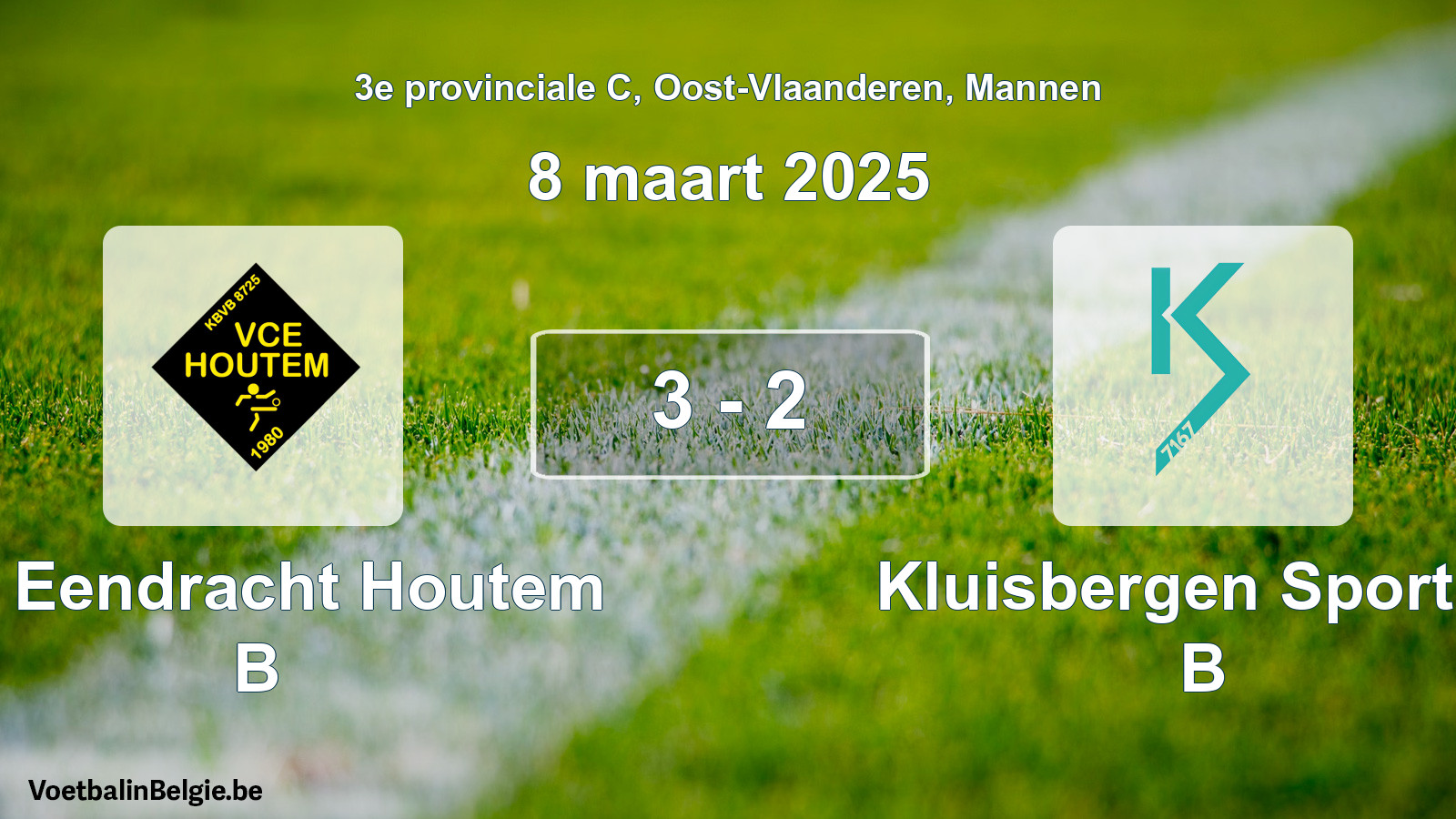 Gespeelde wedstrijd mannenvoetbal: VC Eendracht Houtem B - Kluisbergen Sportief B 3 - 2 (8 maart 2025)