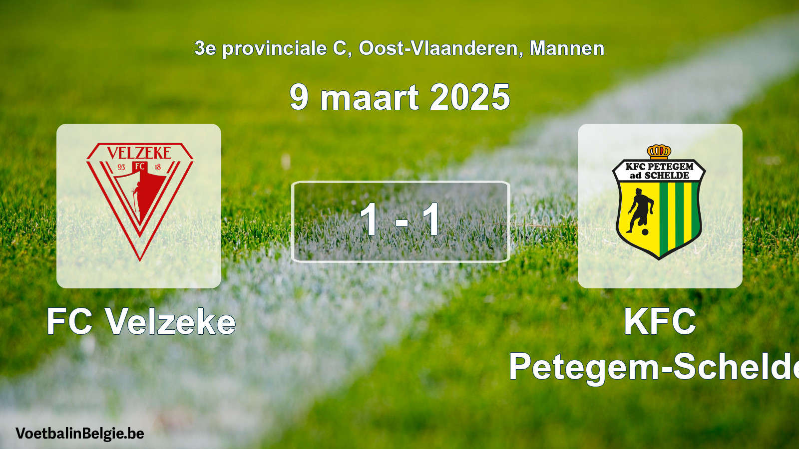 Gespeelde wedstrijd mannenvoetbal: FC Velzeke - KFC Petegem-Schelde 1 - 1 (9 maart 2025)