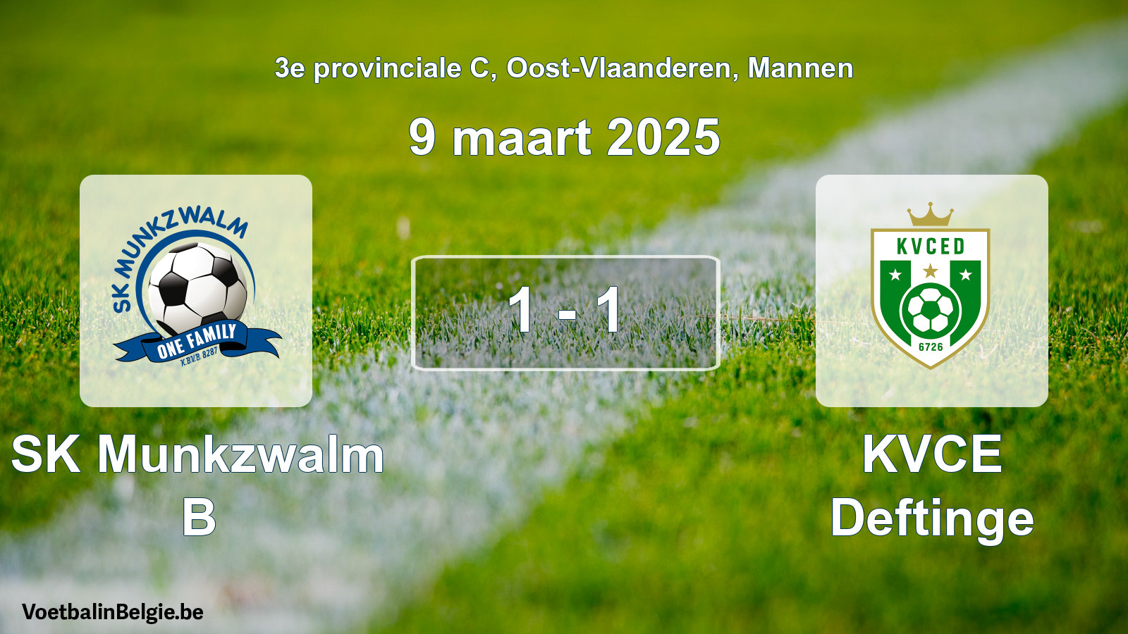 Gespeelde wedstrijd mannenvoetbal: SK Munkzwalm B - KVCE Deftinge 1 - 1 (9 maart 2025)