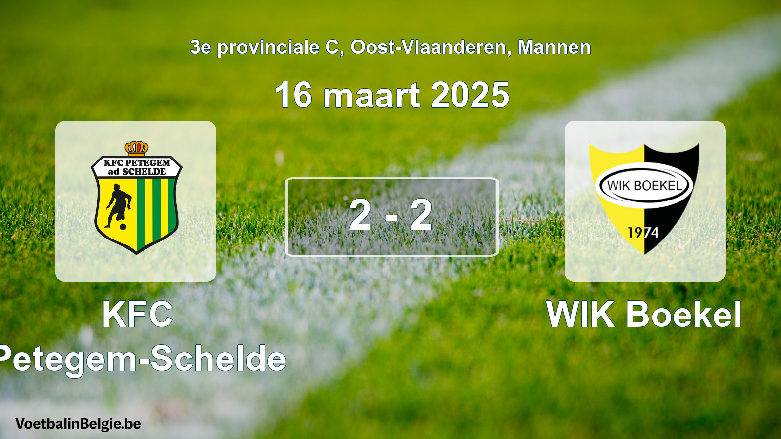 Gespeelde wedstrijd mannenvoetbal: KFC Petegem-Schelde - WIK Boekel 2 - 2 (16 maart 2025)