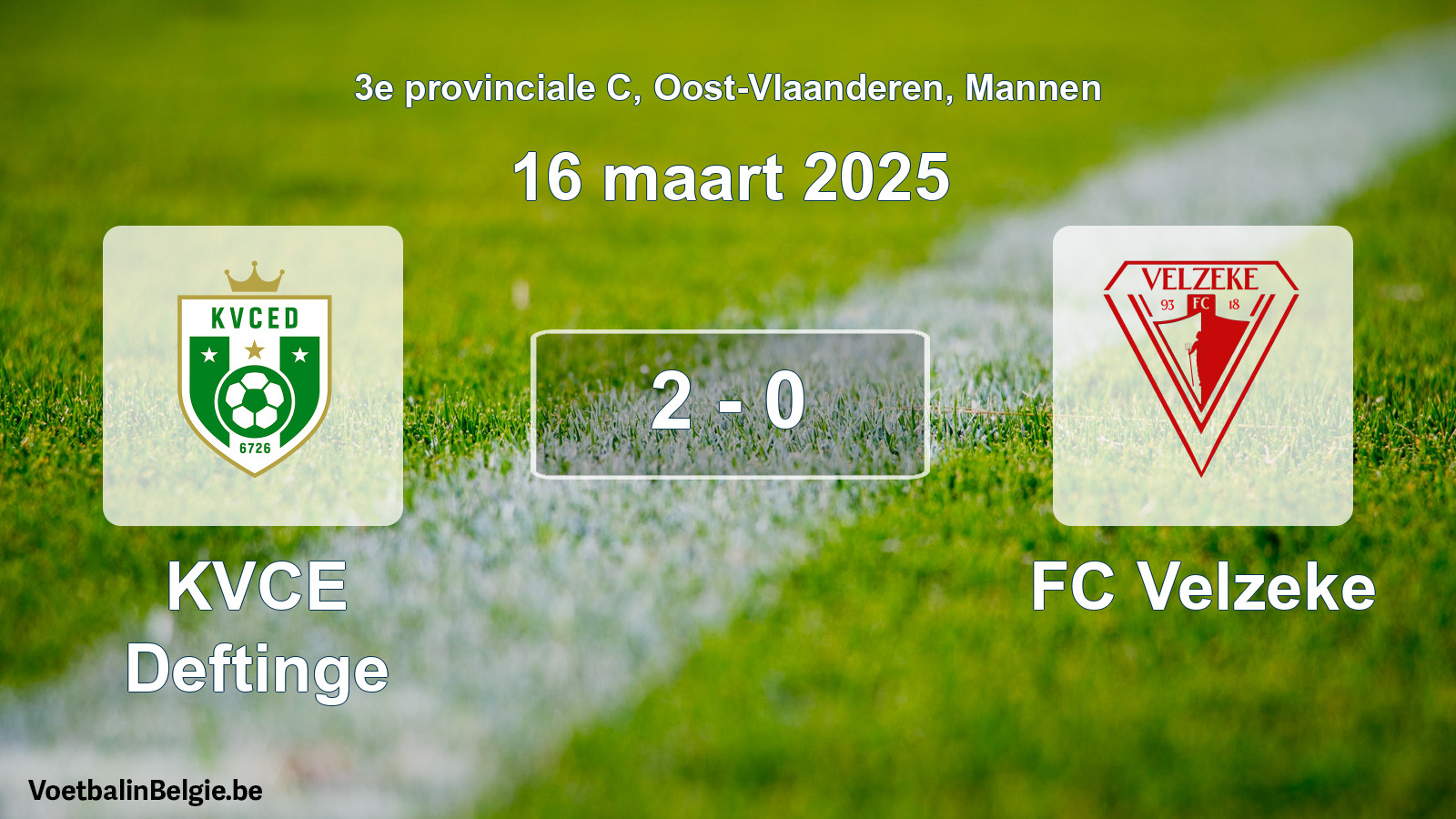 Gespeelde wedstrijd mannenvoetbal: KVCE Deftinge - FC Velzeke 2 - 0 (16 maart 2025)