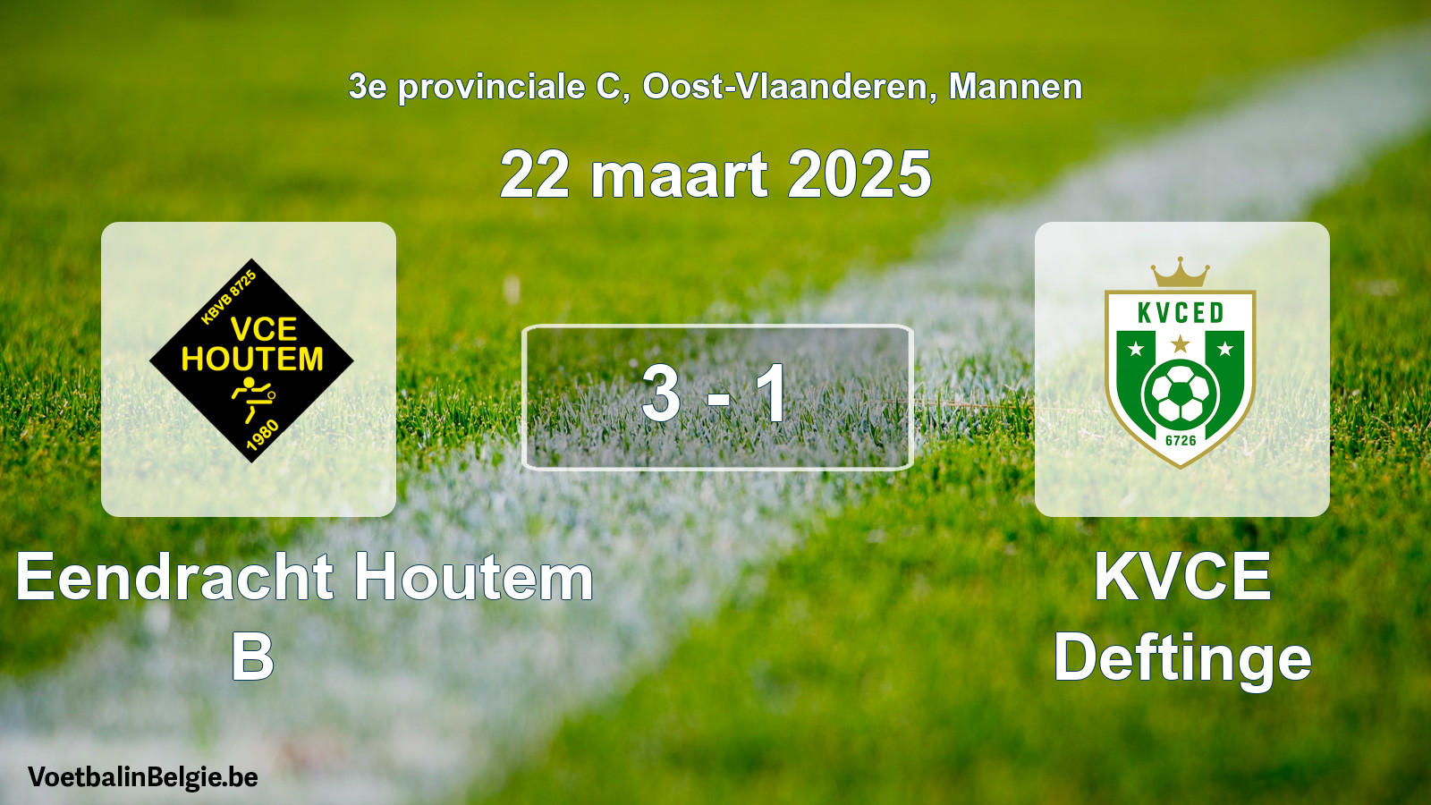 Gespeelde wedstrijd mannenvoetbal: VC Eendracht Houtem B - KVCE Deftinge 3 - 1 (22 maart 2025)