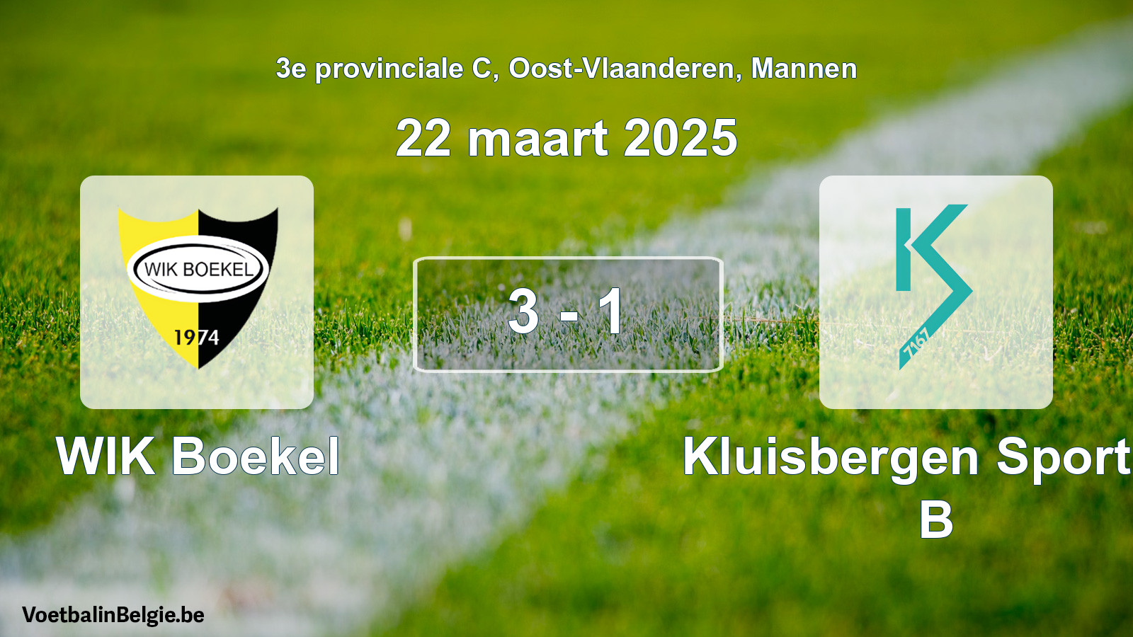 Gespeelde wedstrijd mannenvoetbal: WIK Boekel - Kluisbergen Sportief B 3 - 1 (22 maart 2025)