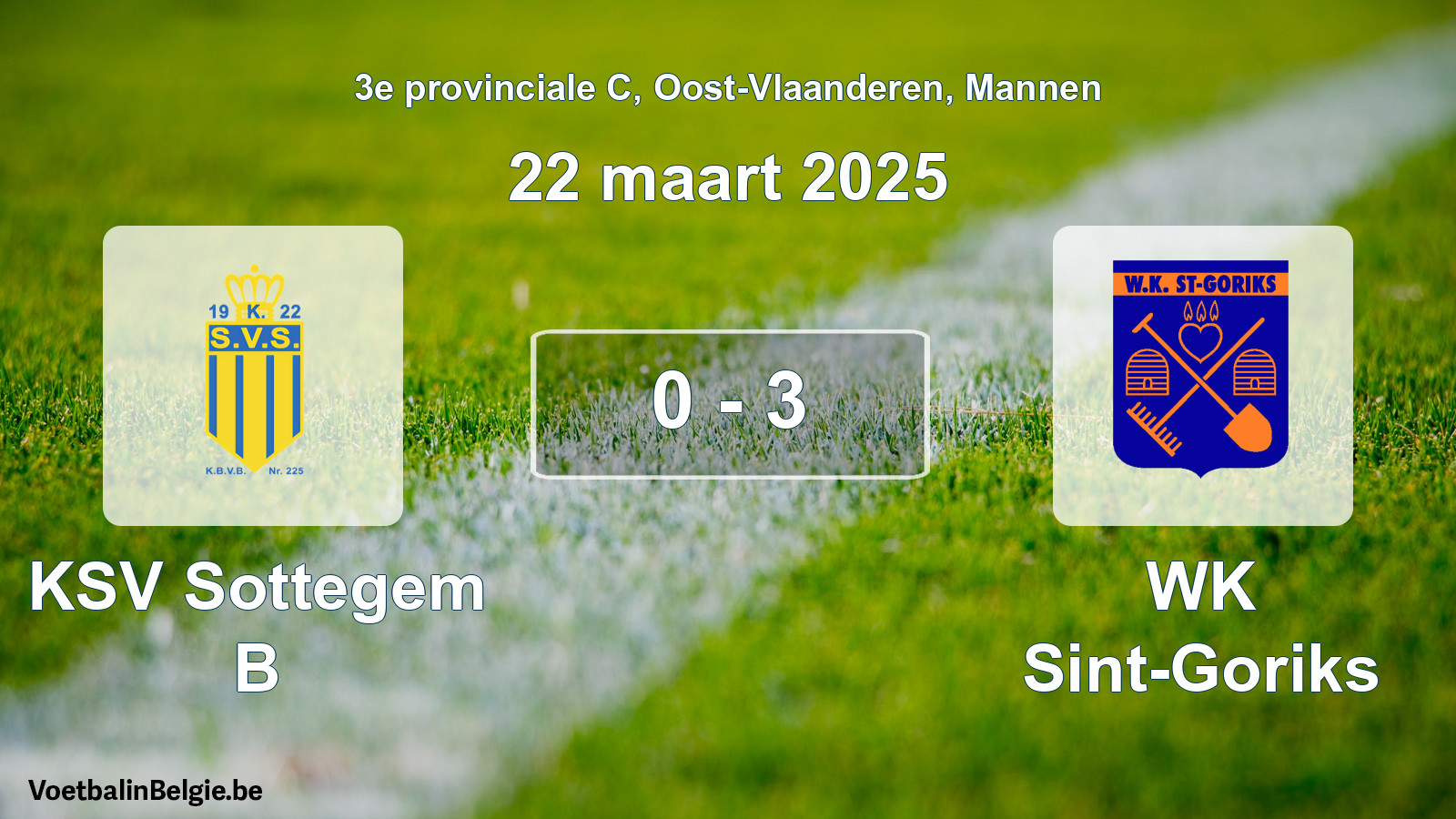 Gespeelde wedstrijd mannenvoetbal: KSV Sottegem B - WK Sint-Goriks 0 - 3 (22 maart 2025)