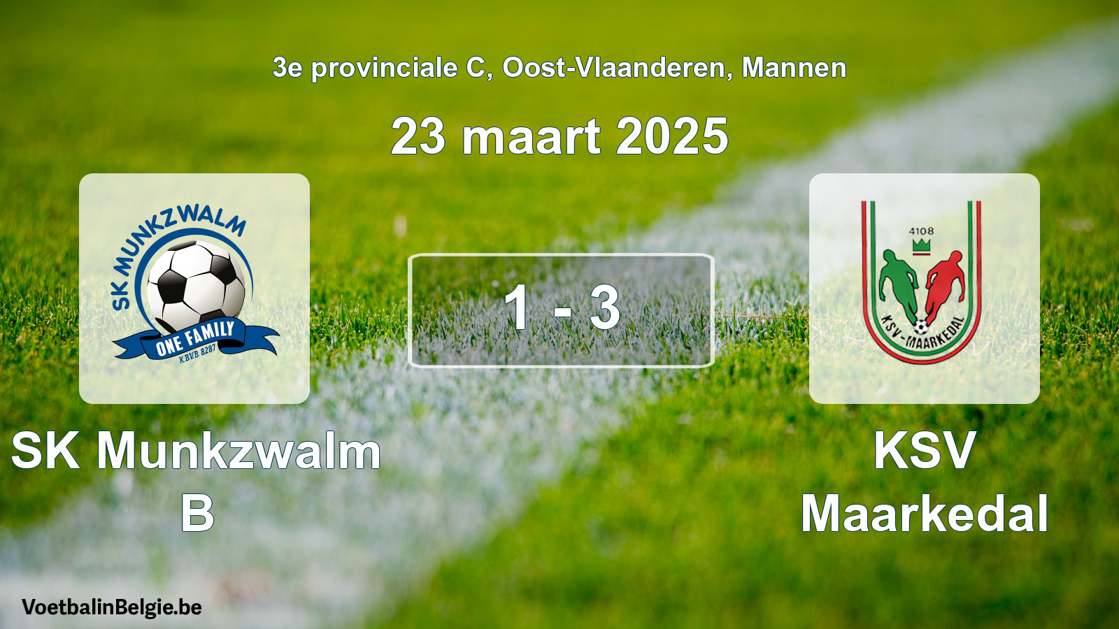 Gespeelde wedstrijd mannenvoetbal: SK Munkzwalm B - KSV Maarkedal 1 - 3 (23 maart 2025)