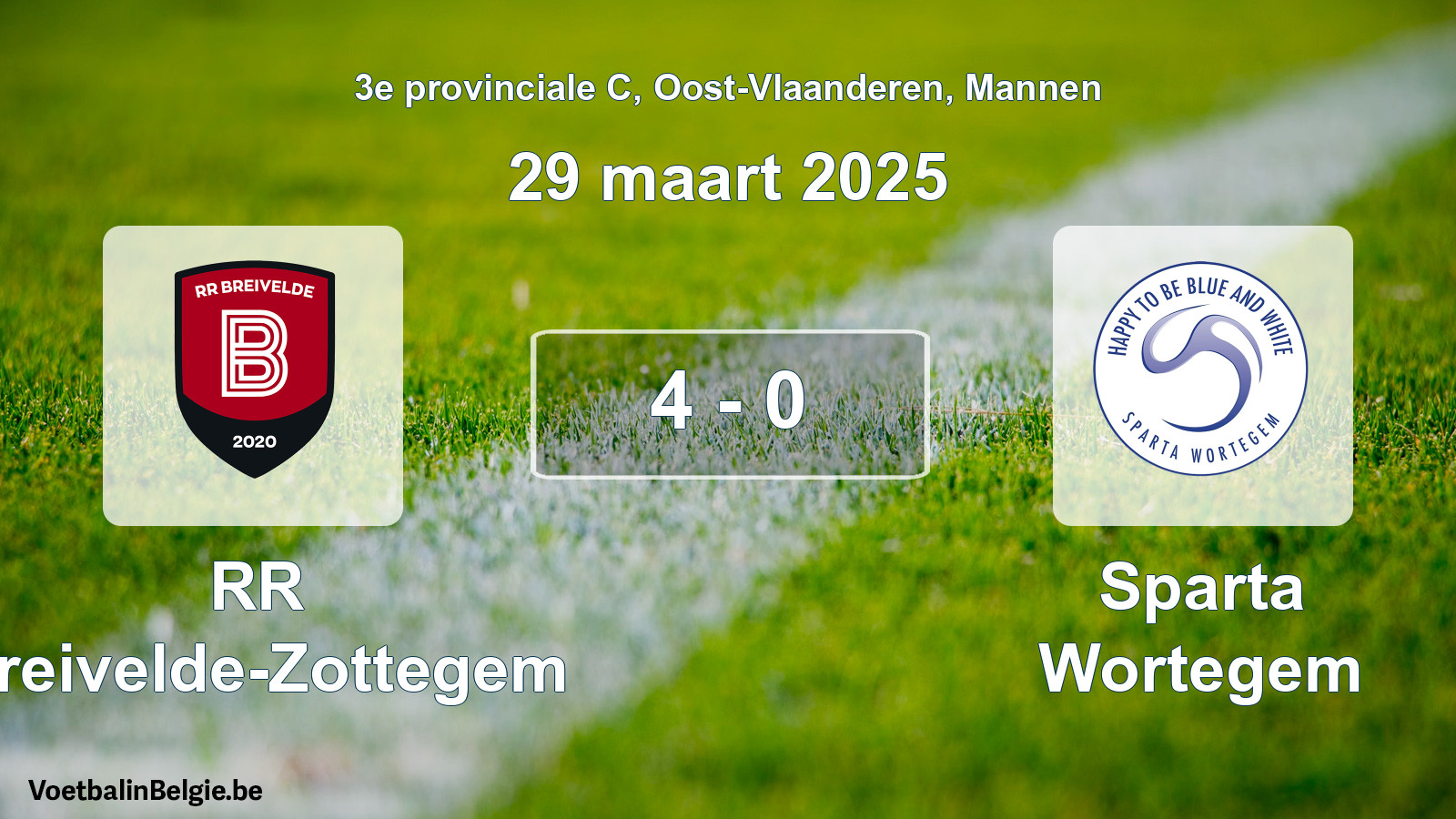 Gespeelde wedstrijd mannenvoetbal: RR Breivelde-Zottegem - Sparta Wortegem 4 - 0 (29 maart 2025)