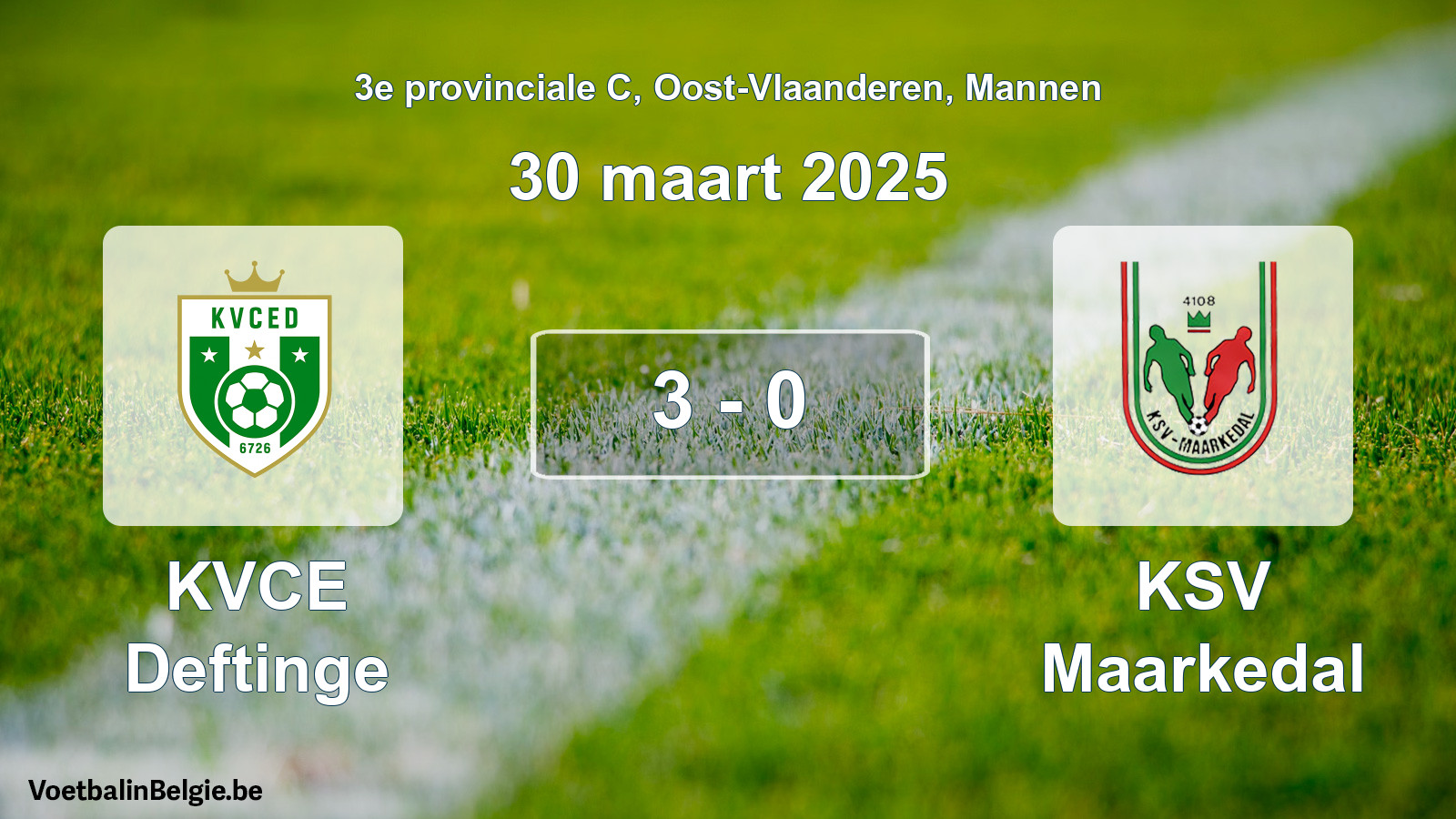 Gespeelde wedstrijd mannenvoetbal: KVCE Deftinge - KSV Maarkedal 3 - 0 (30 maart 2025)