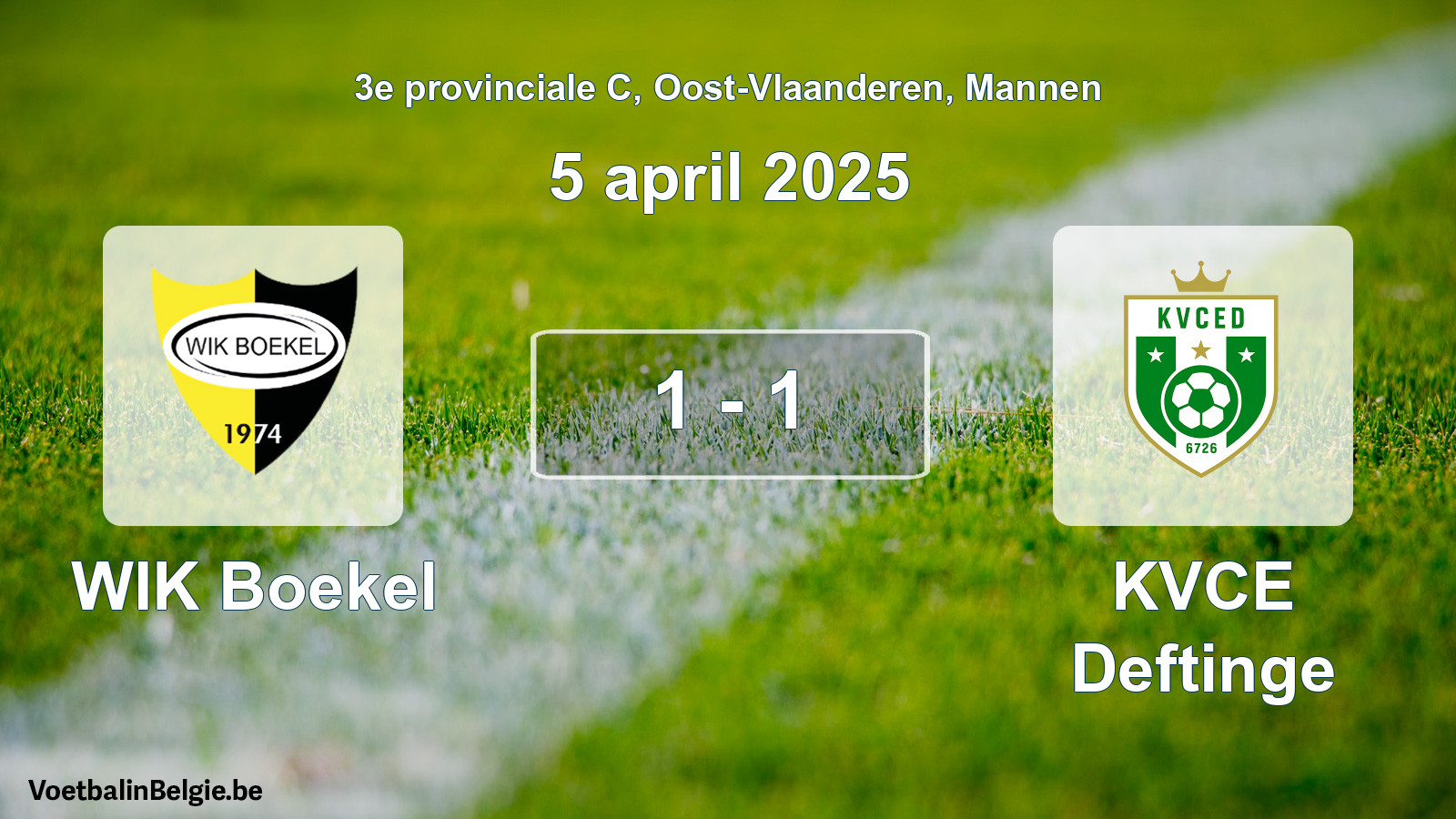 Gespeelde wedstrijd mannenvoetbal: WIK Boekel - KVCE Deftinge 1 - 1 (5 april 2025)