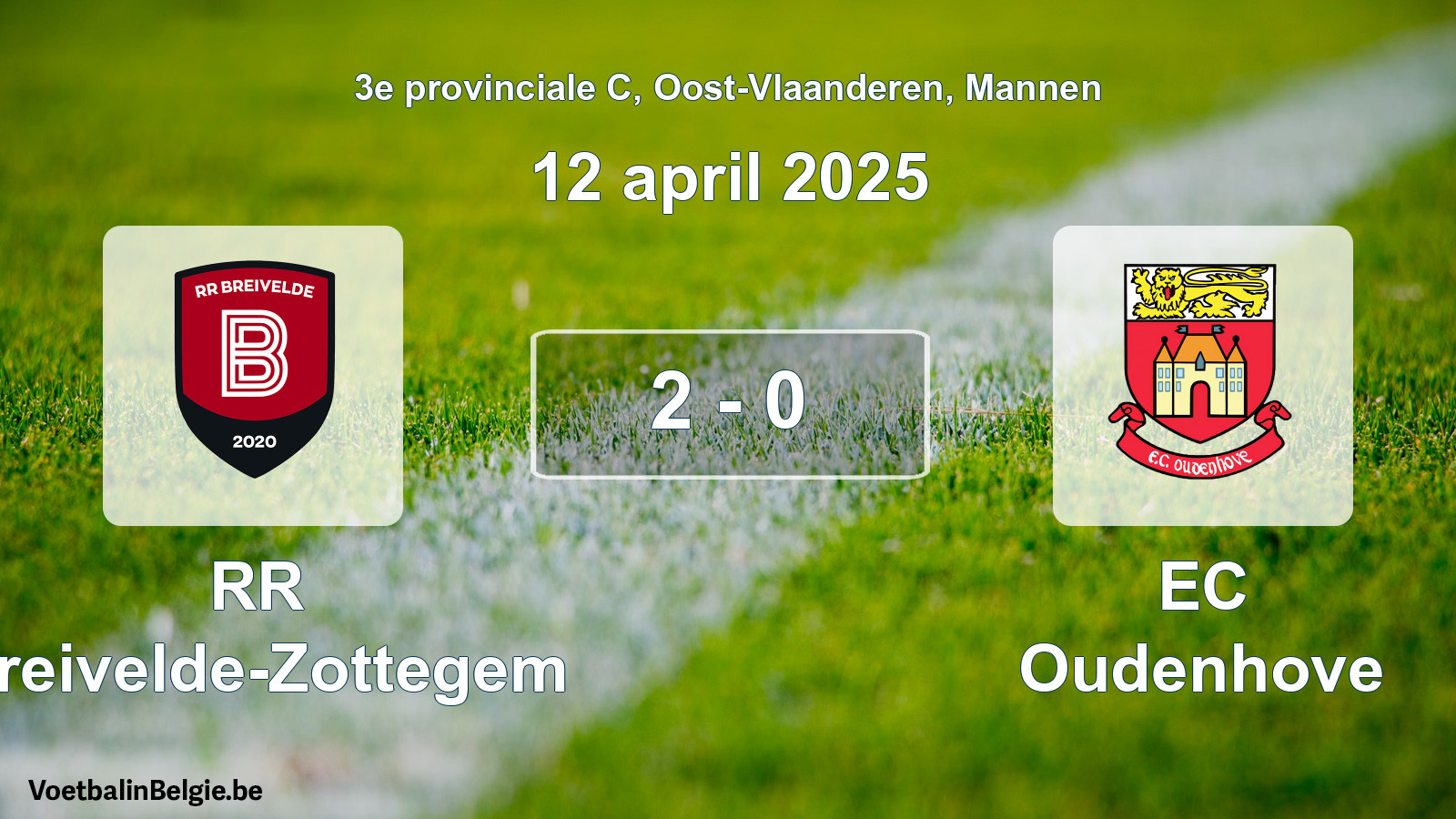 Gespeelde wedstrijd mannenvoetbal: RR Breivelde-Zottegem - EC Oudenhove 2 - 0 (12 april 2025)