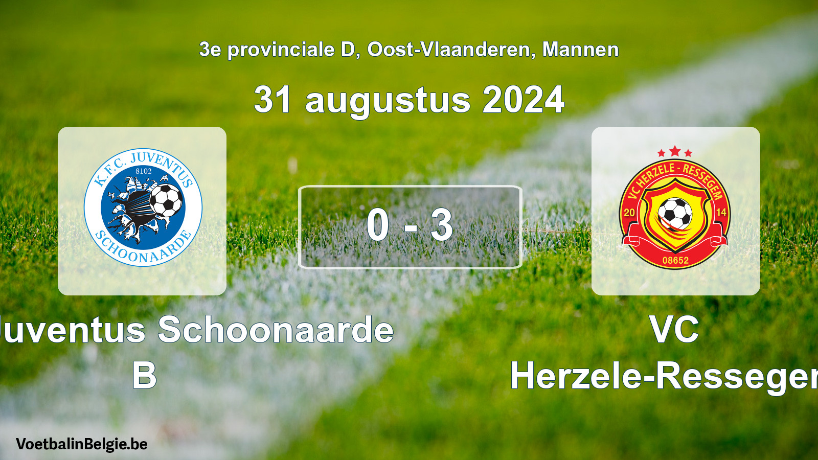 Gespeelde wedstrijd mannenvoetbal: KFC Juventus Schoonaarde B - VC Herzele-Ressegem 0 - 3 (31 augustus 2024)