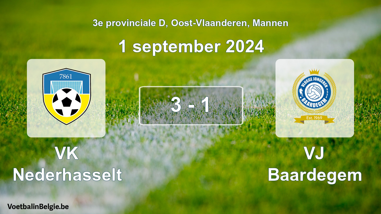 Gespeelde wedstrijd mannenvoetbal: VK Nederhasselt - VJ Baardegem 3 - 1 (1 september 2024)
