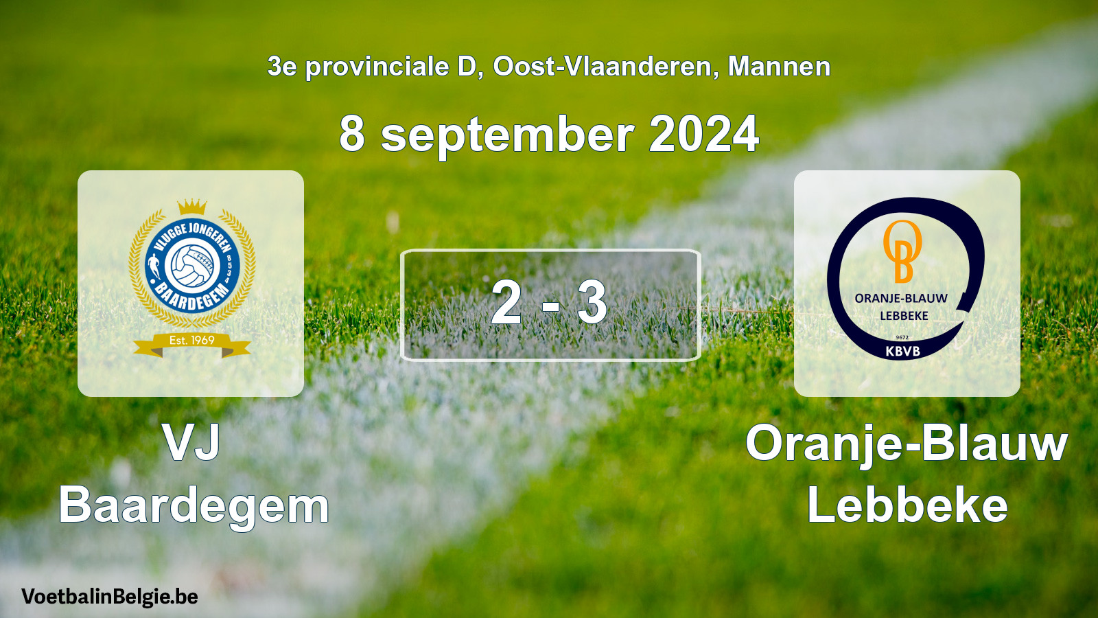 Gespeelde wedstrijd mannenvoetbal: VJ Baardegem - Oranje-Blauw Lebbeke 2 - 3 (8 september 2024)