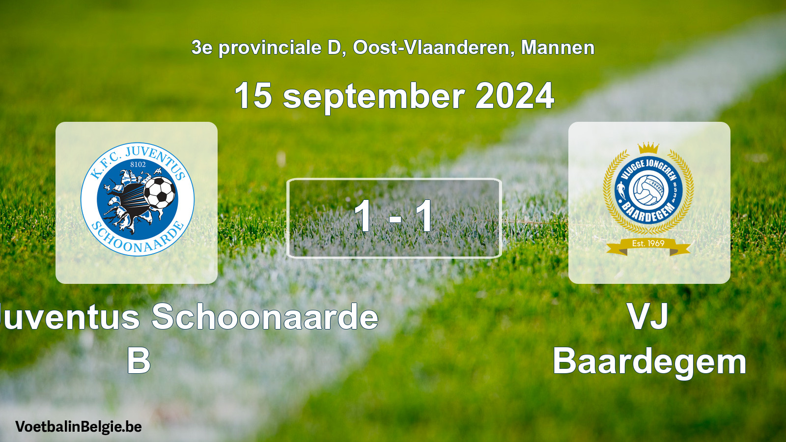 Gespeelde wedstrijd mannenvoetbal: KFC Juventus Schoonaarde B - VJ Baardegem 1 - 1 (15 september 2024)