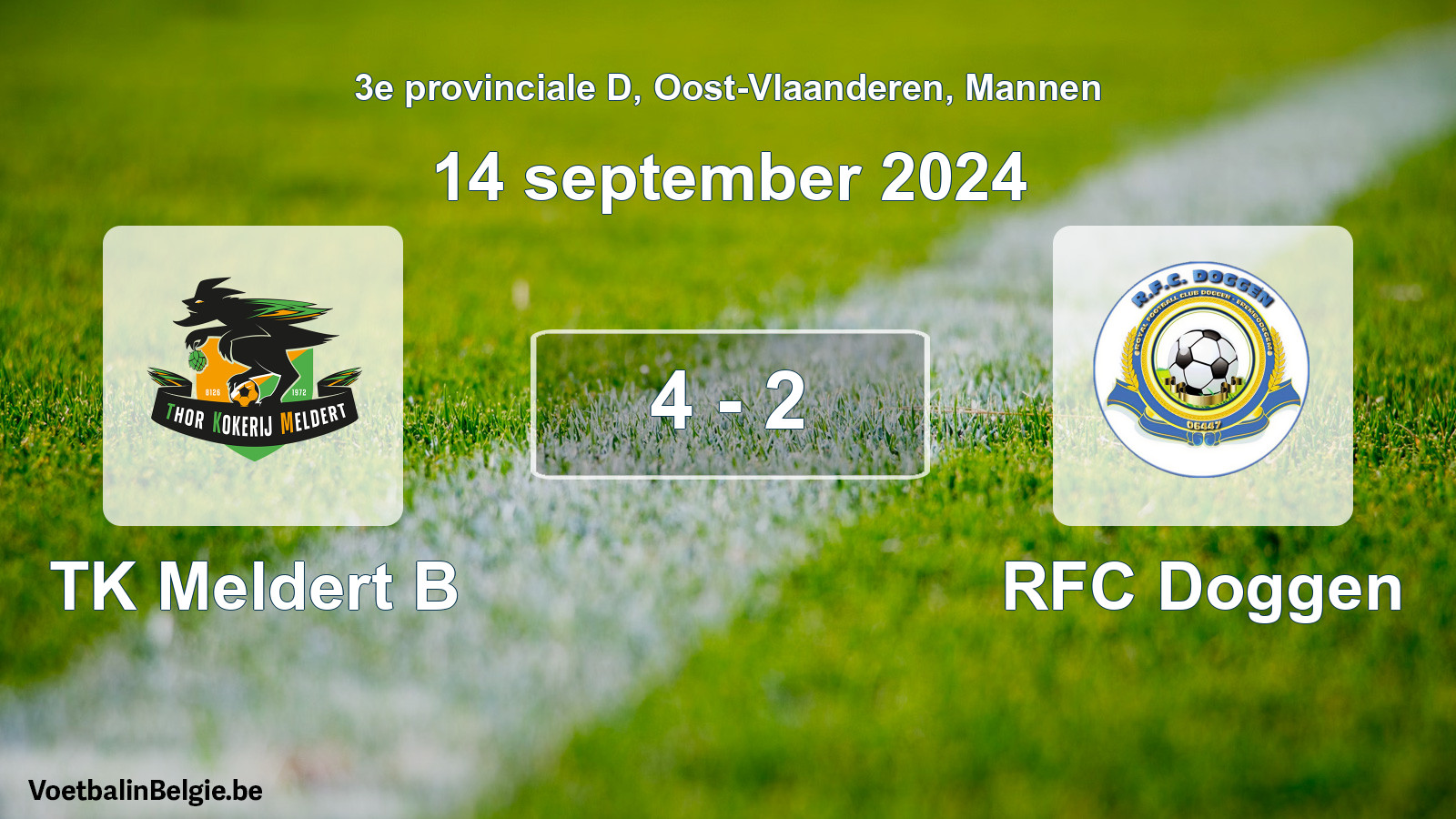 Gespeelde wedstrijd mannenvoetbal: TK Meldert B - RFC Doggen 4 - 2 (14 september 2024)