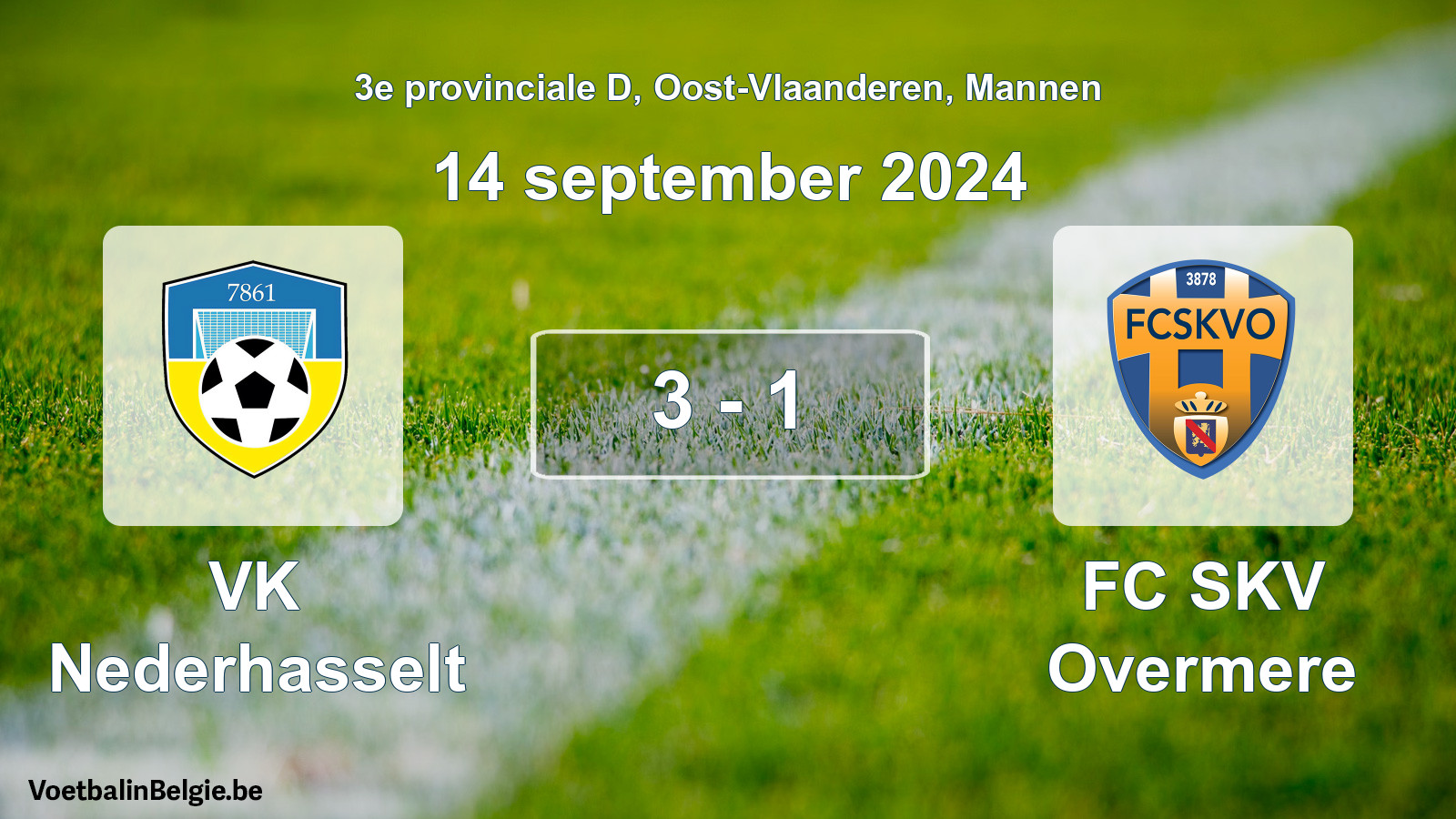 Gespeelde wedstrijd mannenvoetbal: VK Nederhasselt - FC SKV Overmere 3 - 1 (14 september 2024)