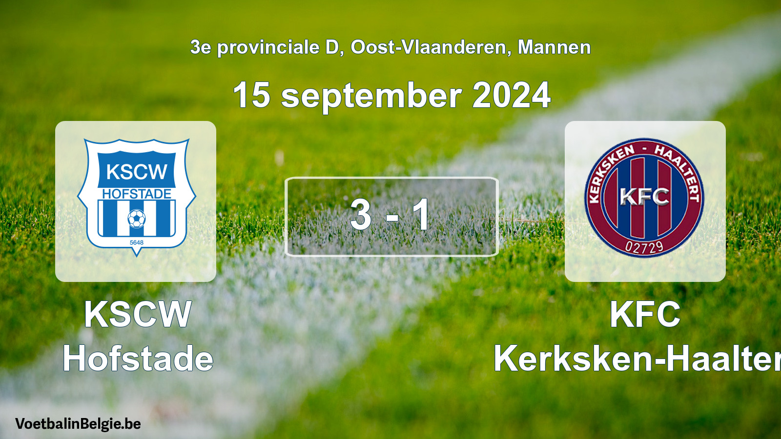 Gespeelde wedstrijd mannenvoetbal: KSCW Hofstade - KFC Kerksken-Haaltert 3 - 1 (15 september 2024)