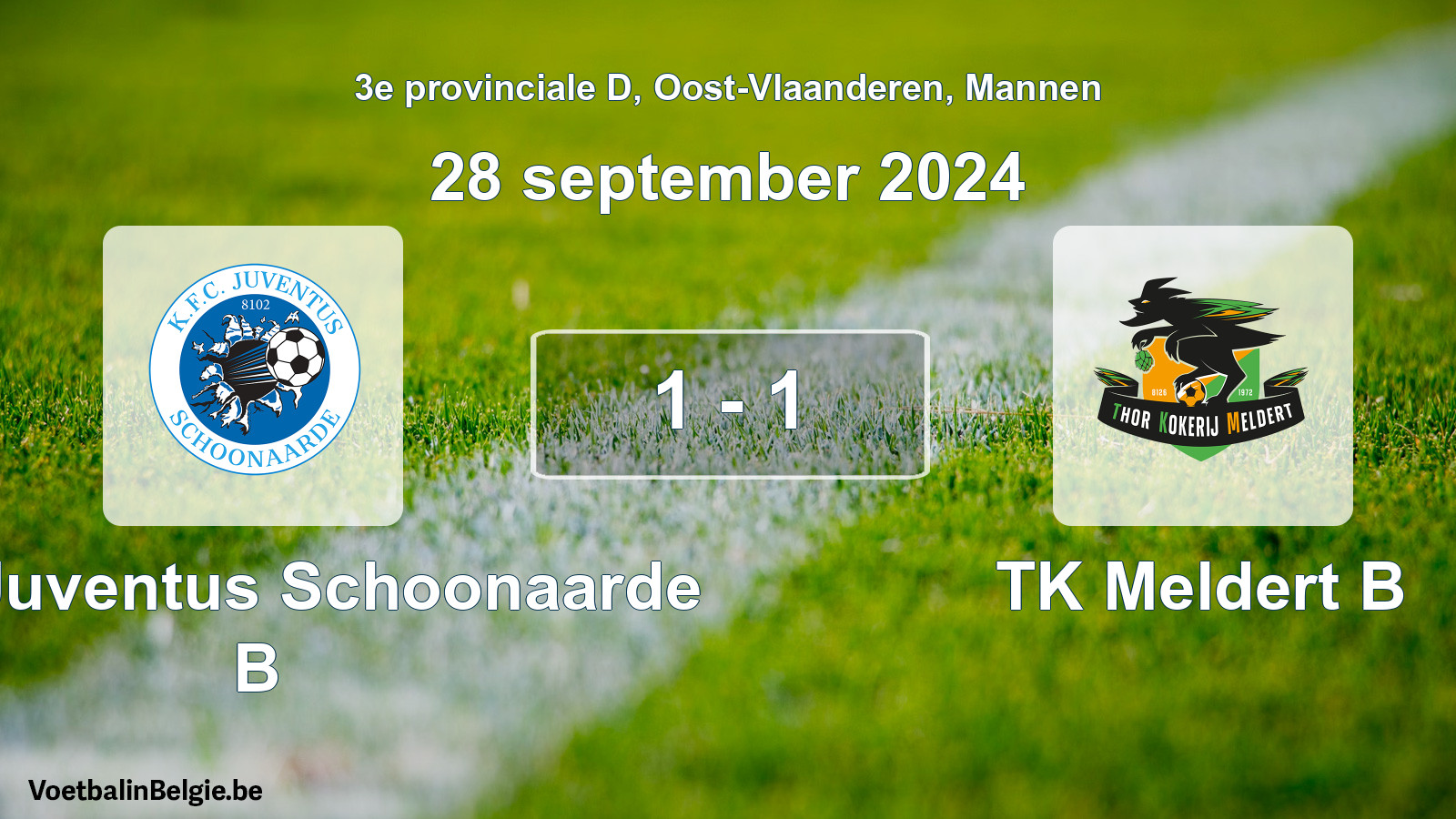 Gespeelde wedstrijd mannenvoetbal: KFC Juventus Schoonaarde B - TK Meldert B 1 - 1 (28 september 2024)