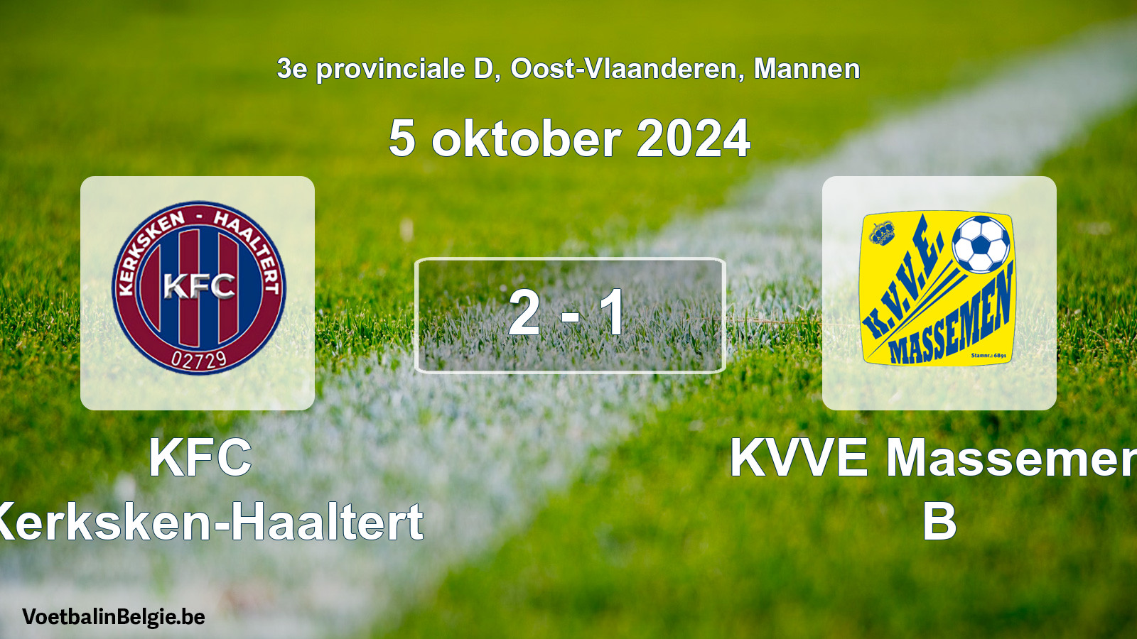 Gespeelde wedstrijd mannenvoetbal: KFC Kerksken-Haaltert - KVVE Massemen B 2 - 1 (5 oktober 2024)