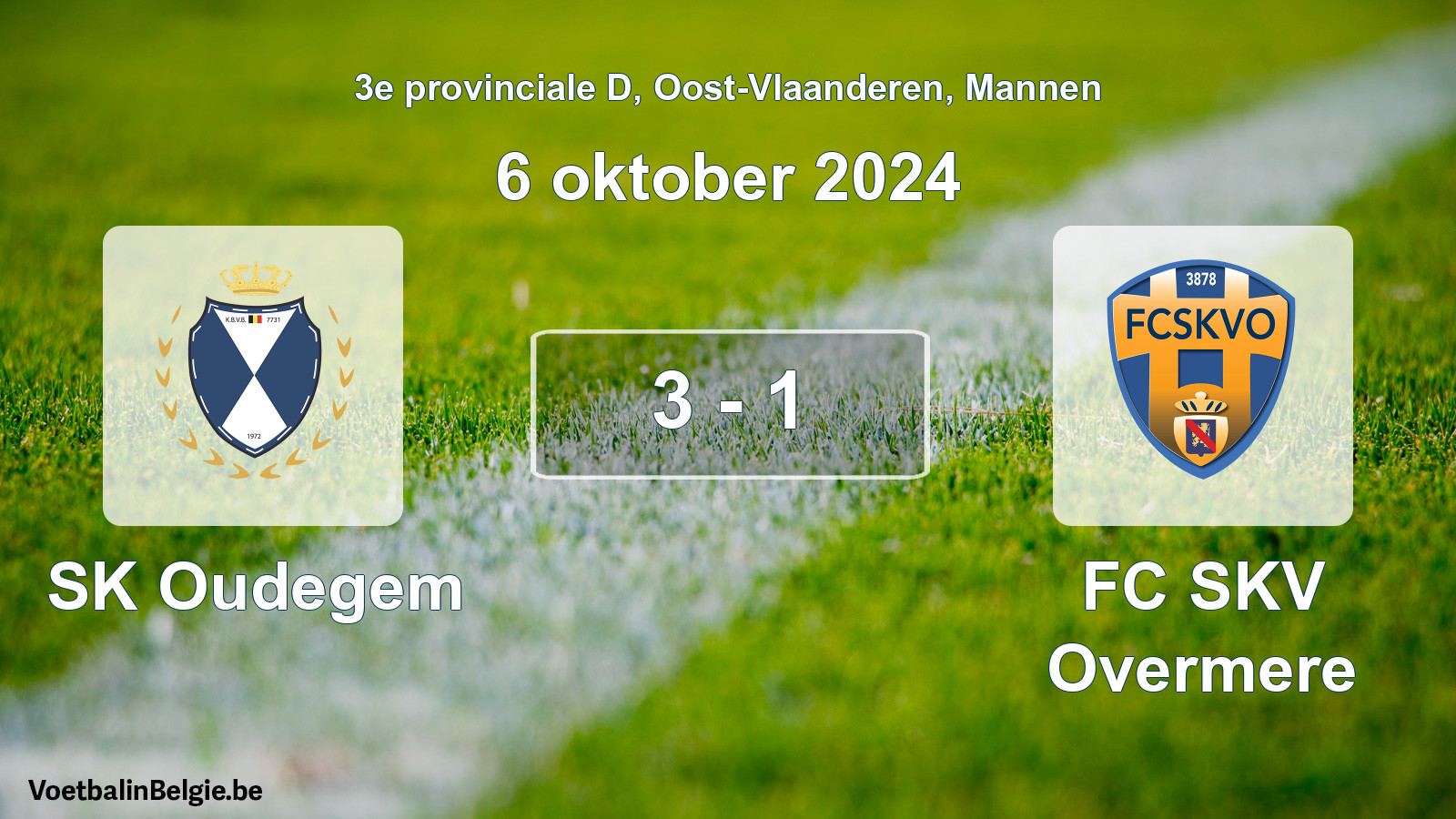 Gespeelde wedstrijd mannenvoetbal: SK Oudegem - FC SKV Overmere 3 - 1 (6 oktober 2024)