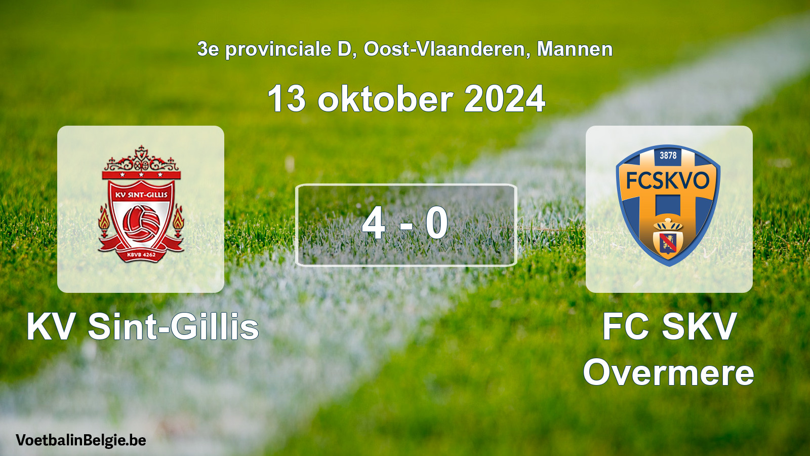 Gespeelde wedstrijd mannenvoetbal: KV Sint-Gillis - FC SKV Overmere 4 - 0 (13 oktober 2024)